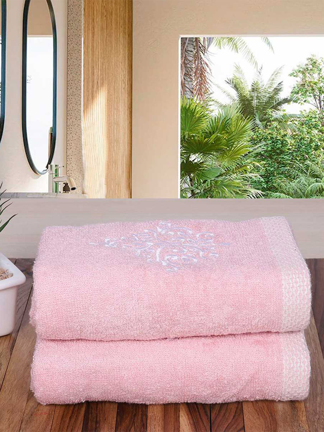 RANGOLI Peach 2 Pieces 600 GSM Pure Organic Bamboo Hand Towel