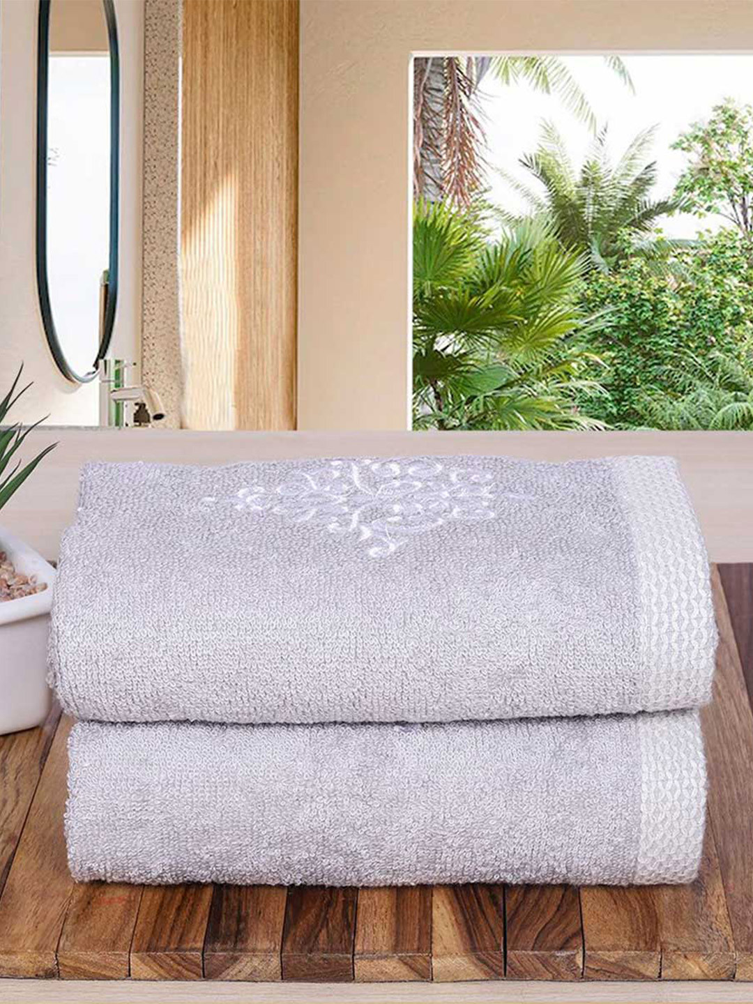 RANGOLI Grey 2 Pieces 600 GSM Organic Bamboo Hand Towel