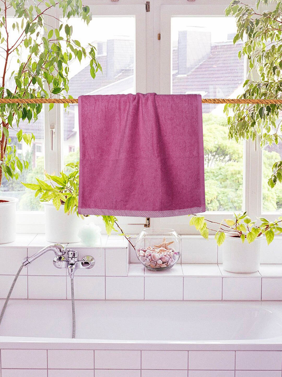 RANGOLI Set Of 2 Purple Solid 600 GSM Pure Bamboo Towels Set