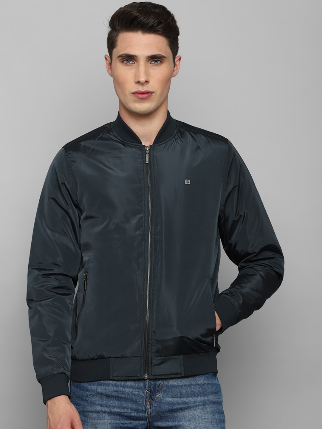 Louis Philippe Jeans Men Navy Blue Bomber Jacket