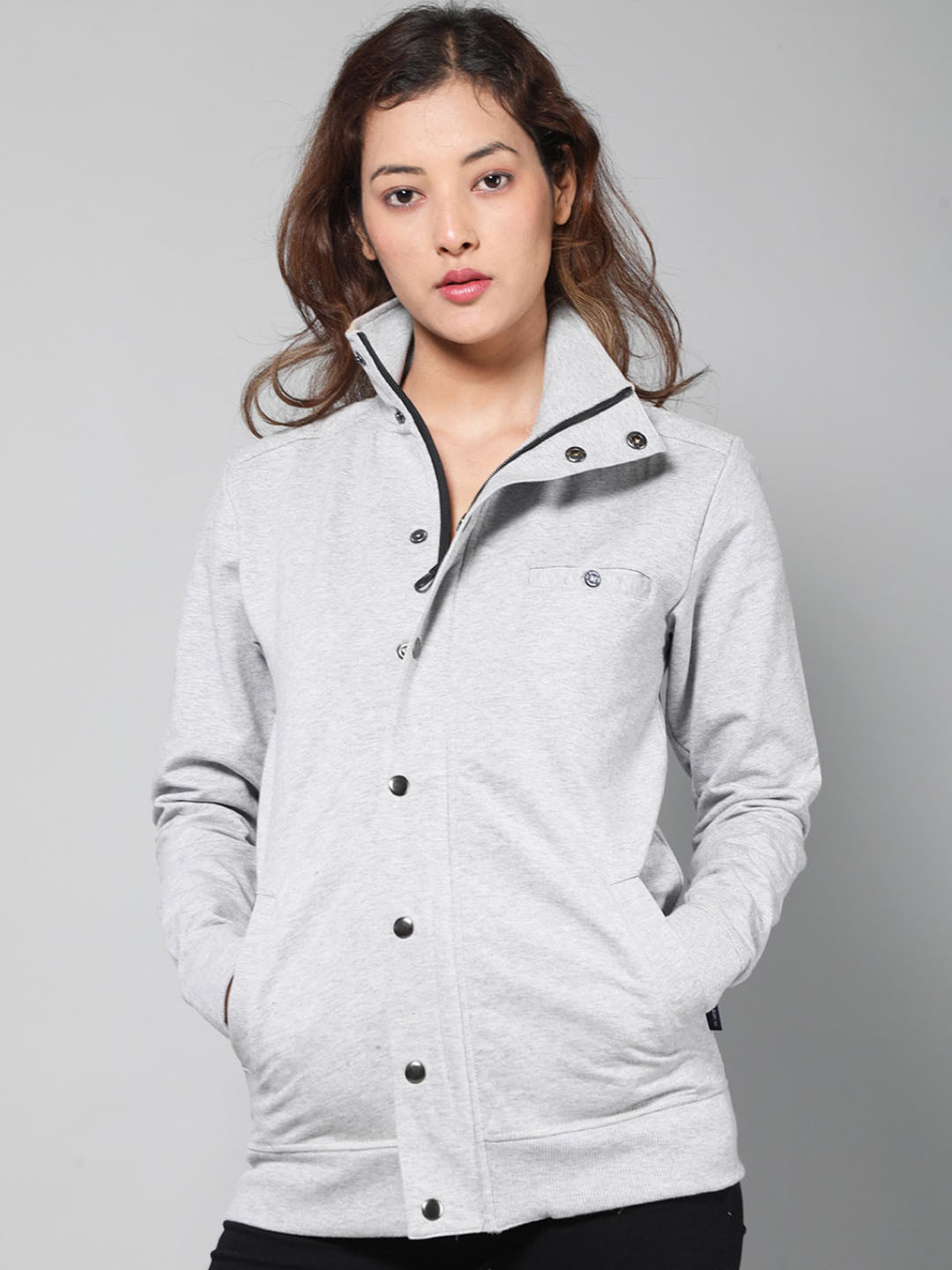 Dream of Glory Inc Women Grey Windcheater Outdoor Open Front Jacket