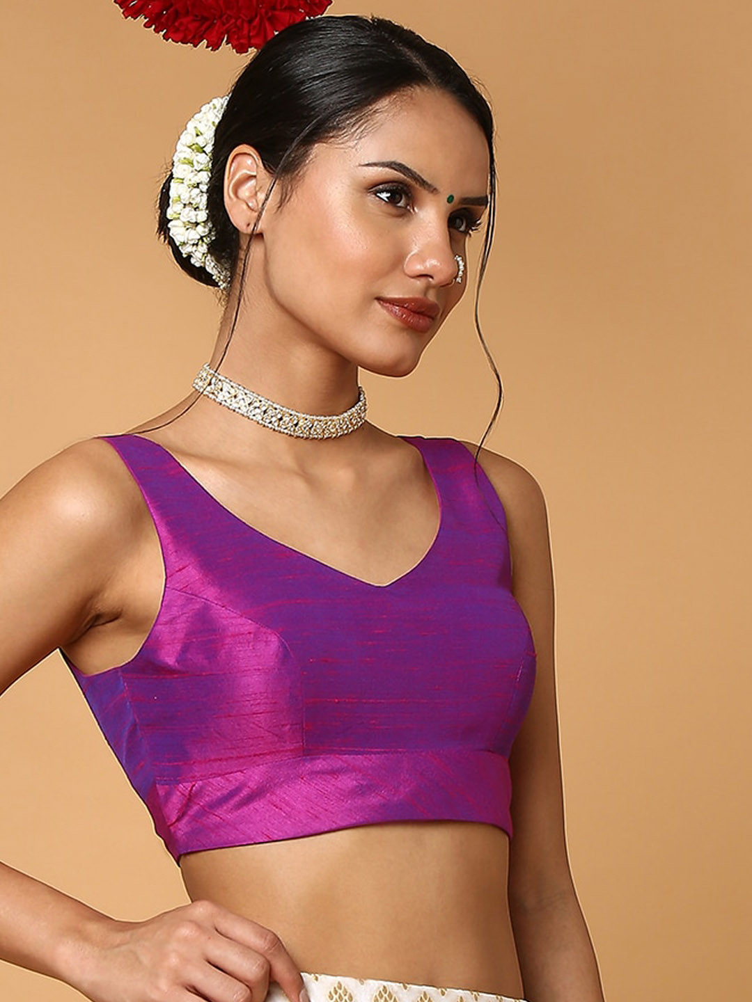 SALWAR STUDIO Women Purple Solid Readymade Saree Blouse