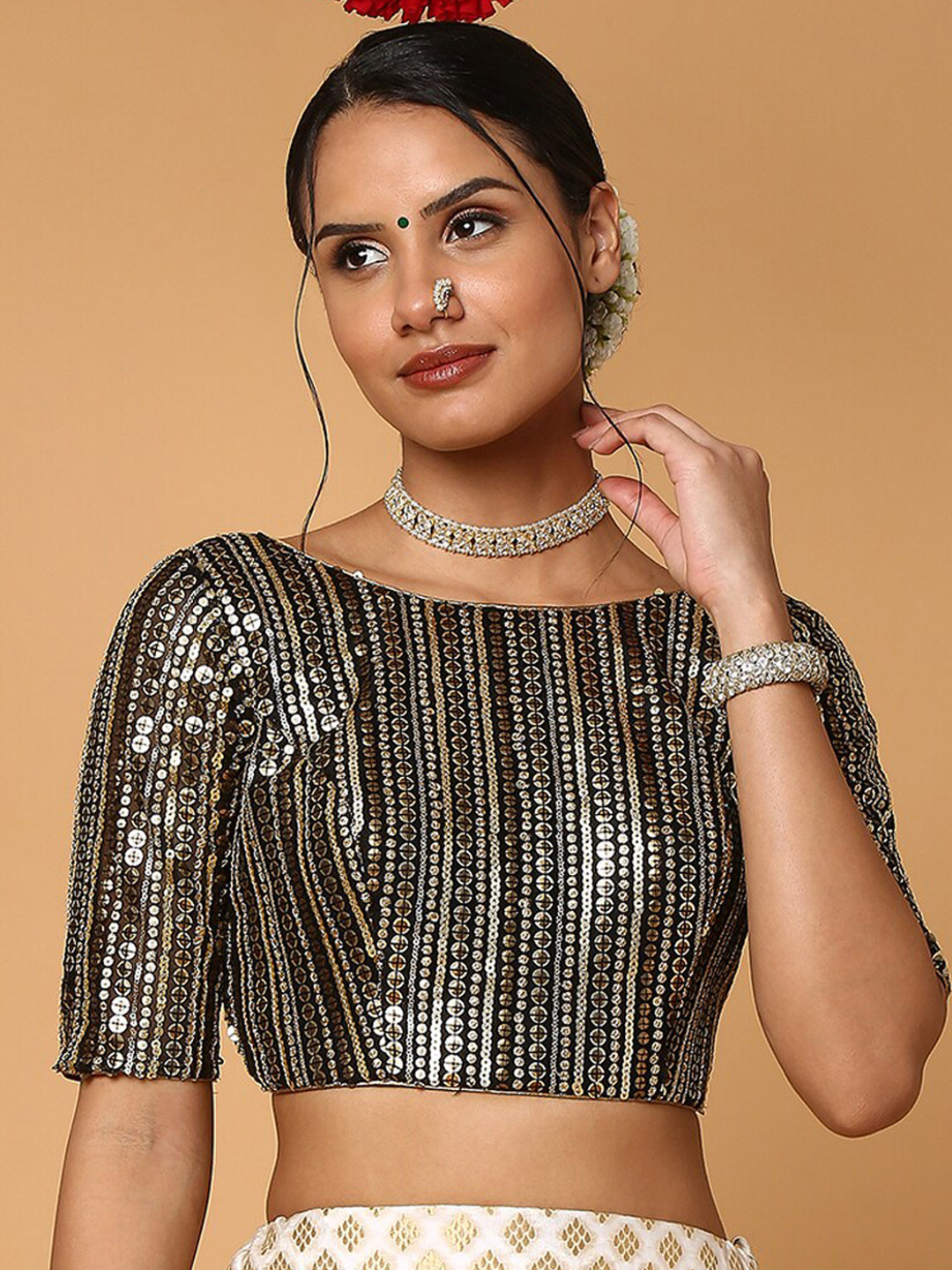 SALWAR STUDIO Net Boat Neck Saree Blouse