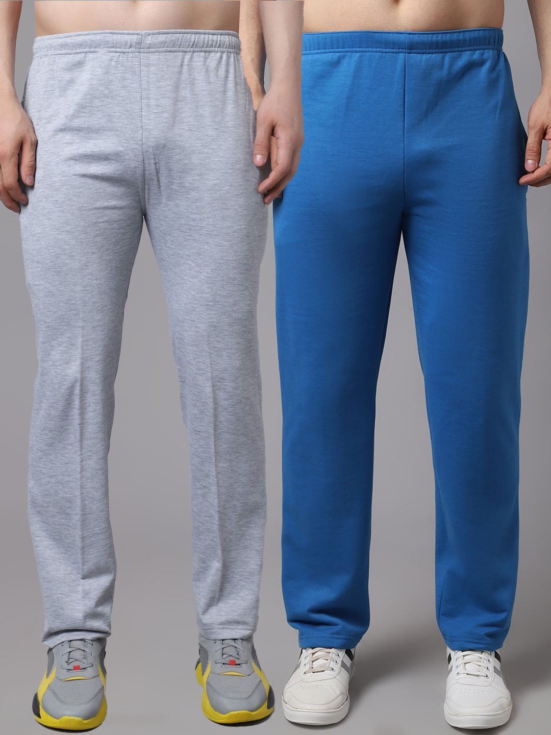 MACK JONNEY Men Pack Of 2 Solid Blue & Grey Cotton Track Pants