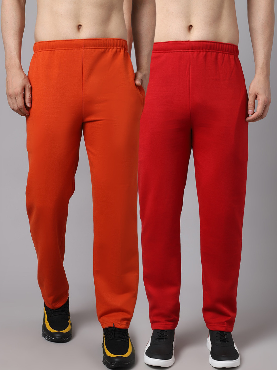 MACK JONNEY Men Pack Of 2 Maroon & Rust Red Solid Pure Cotton Track Pants