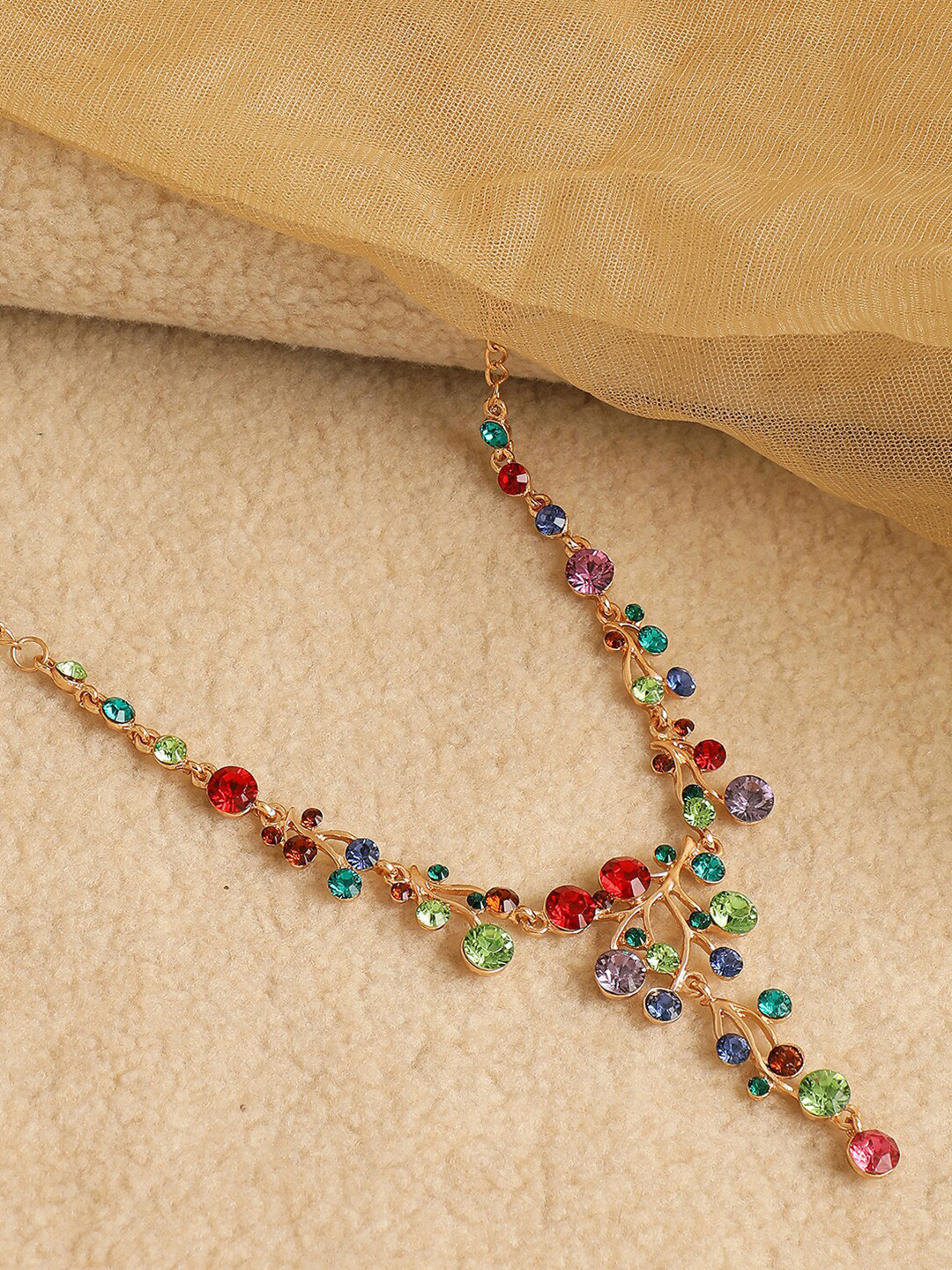 SOHI Gold-Plated & Red Stone Studded Necklace