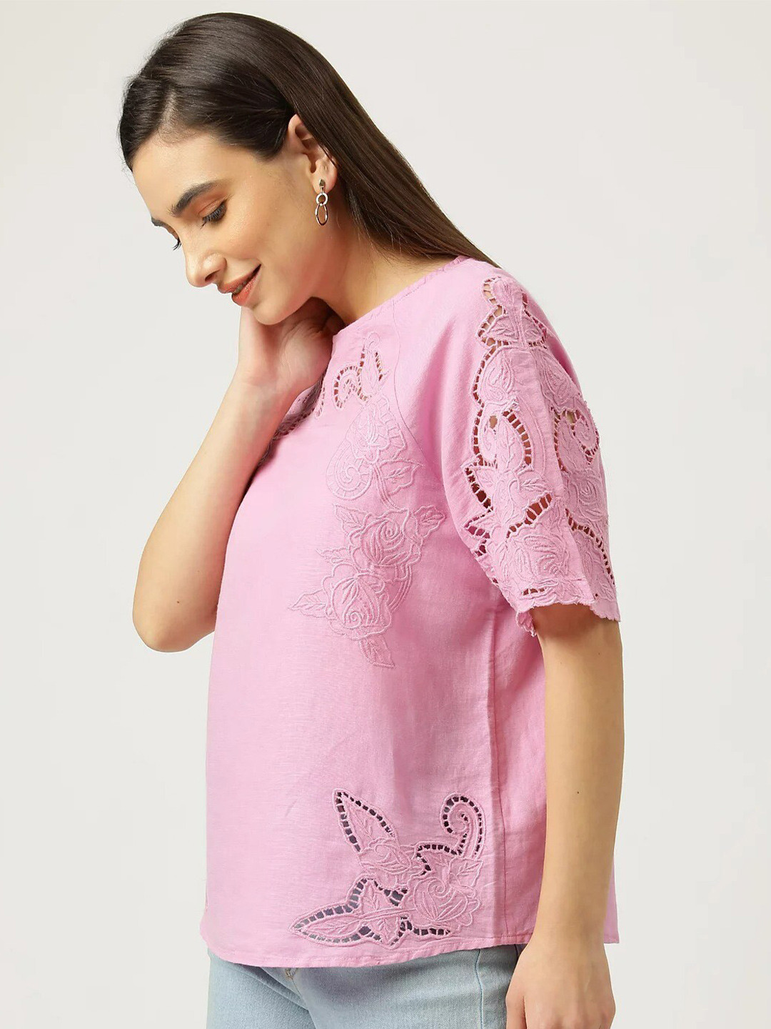 Marks & Spencer Women Pink Linen Top