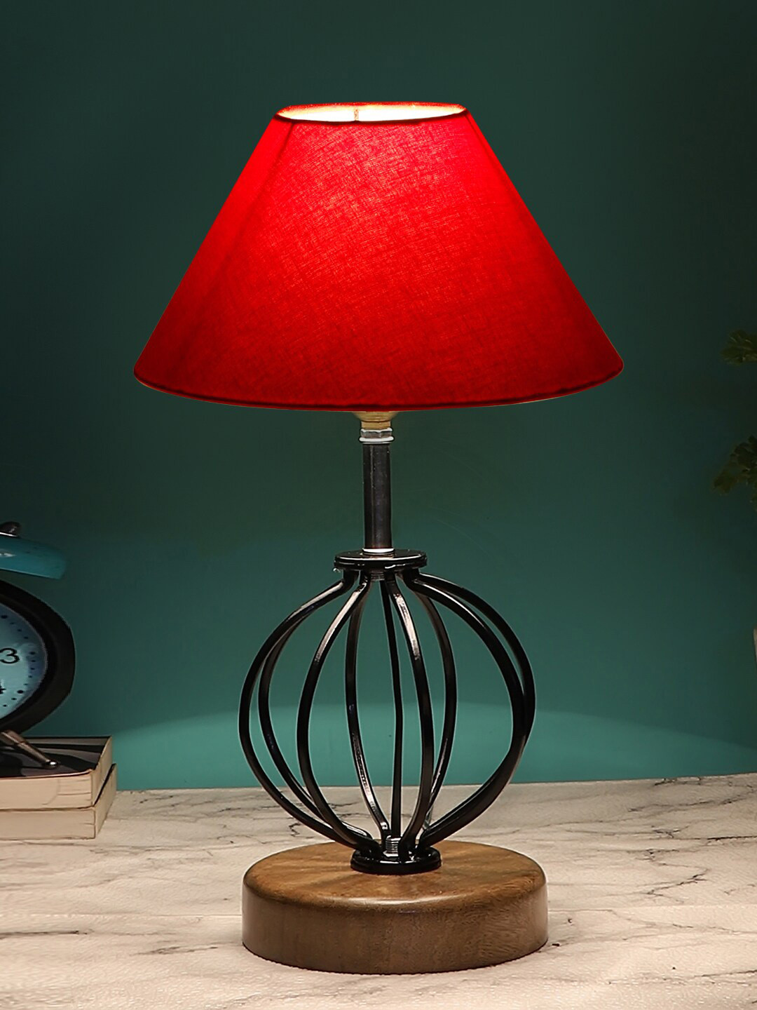 Devansh Red & Black Solid Table Lamp With Shade