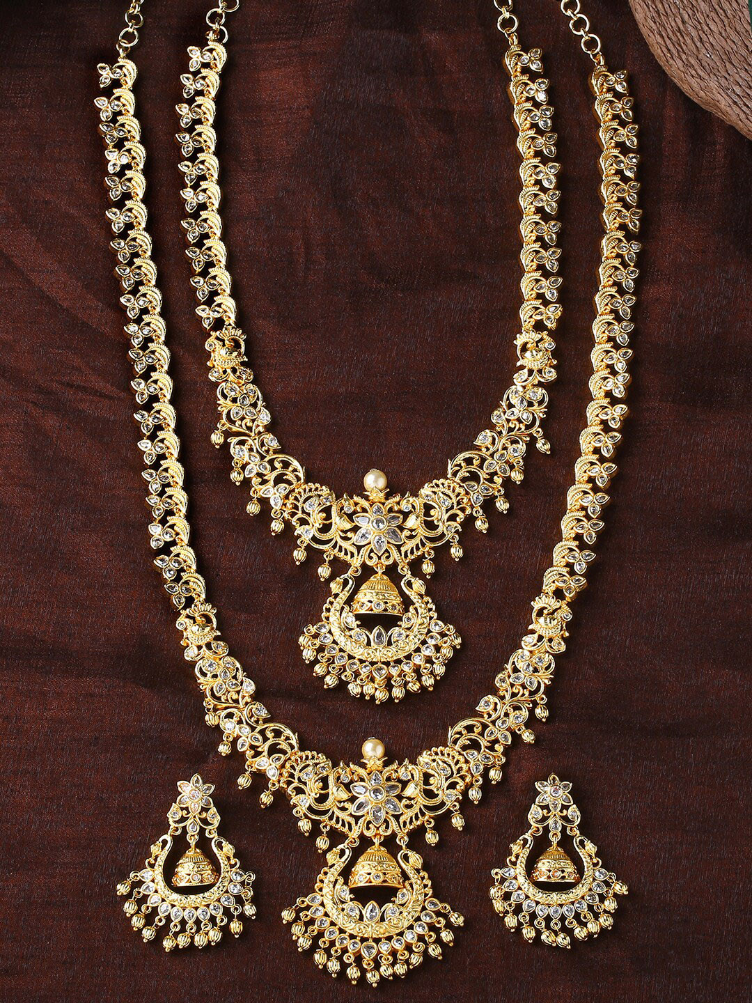 Estele Gold Plated CZ Swarnim Designer Bridal Necklace Set Combo with Pearl