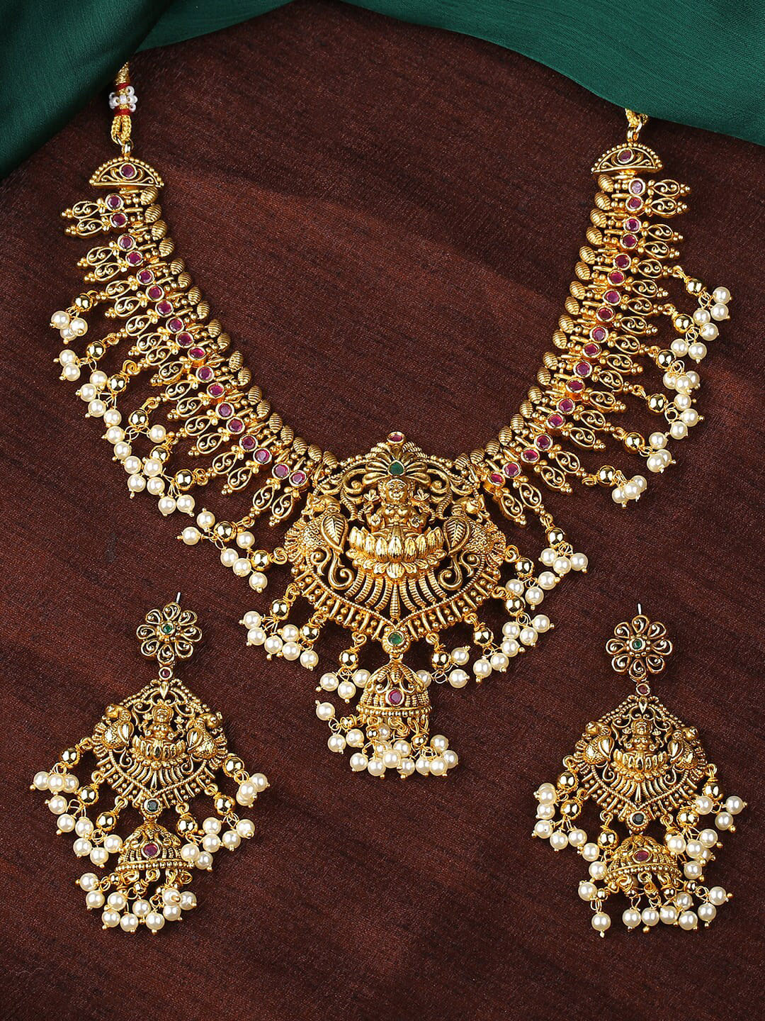 Estele Gold Plated Traditional Lakshmi Devi Designer Necklace Set