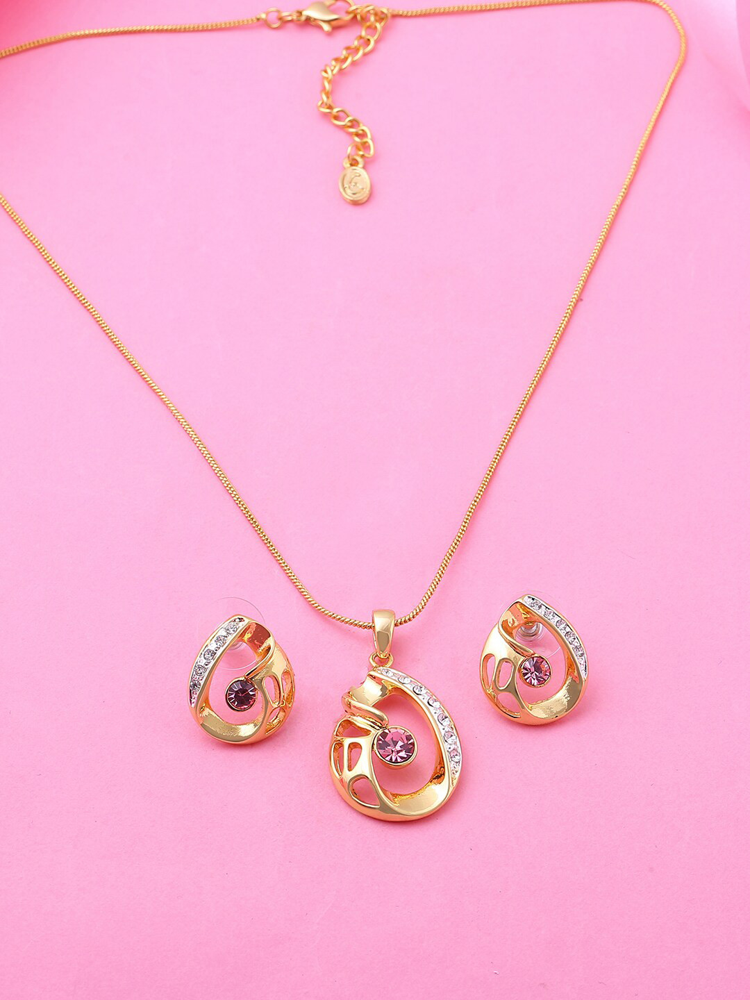 Estele Gold-Plated Crystal Studded Drop Shaped Jewellery Set