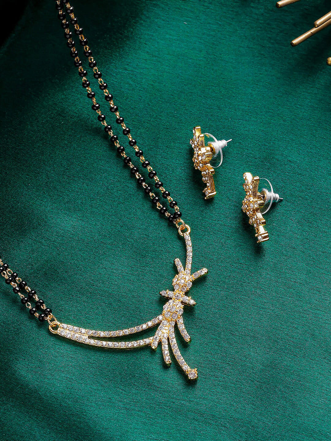 Estele Gold Plated Sparkling Mangalsutra Necklace Set