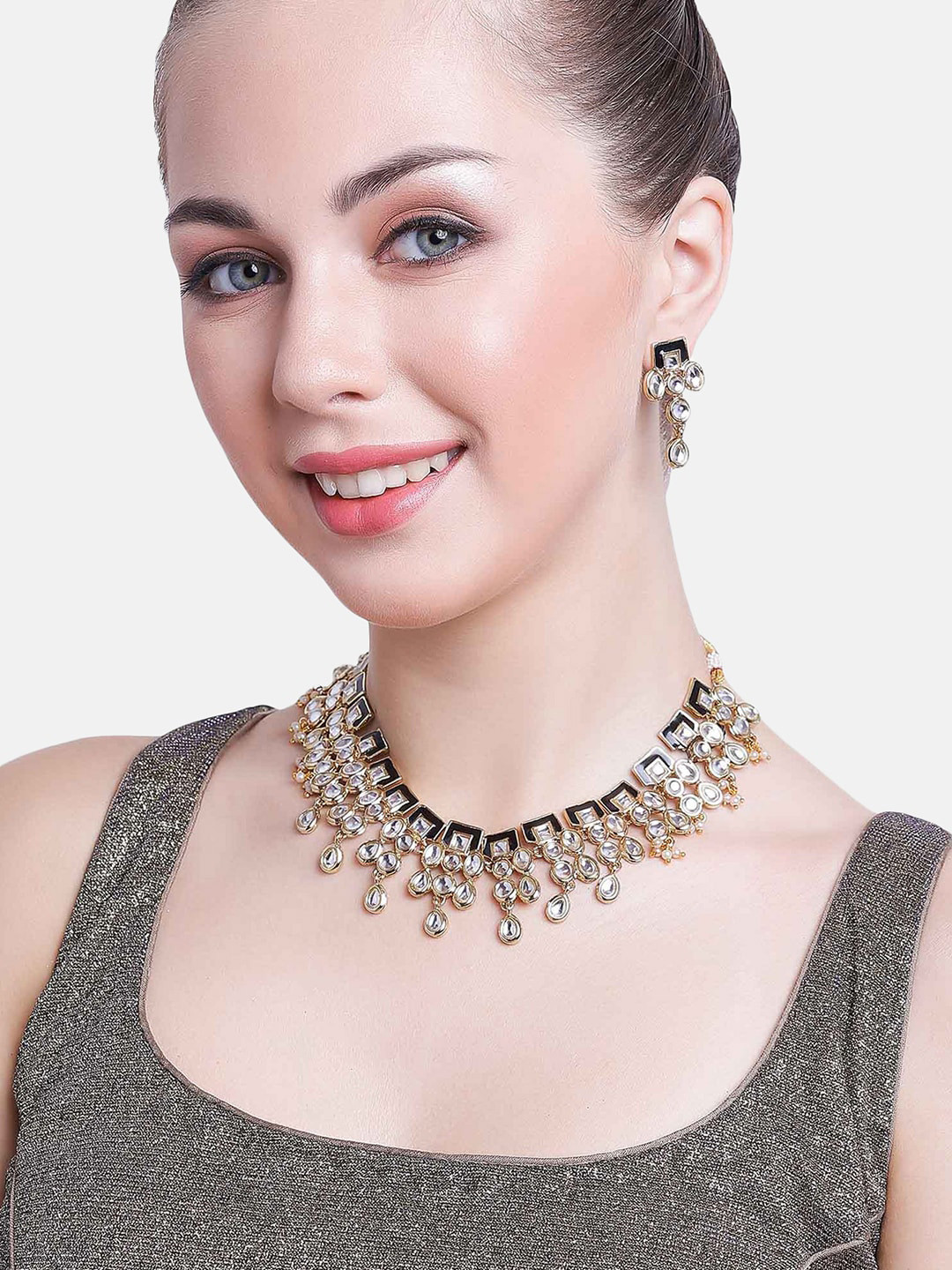 Estele Gold Plated Traditional Subtle Kundan Jewellery Set with Pearl