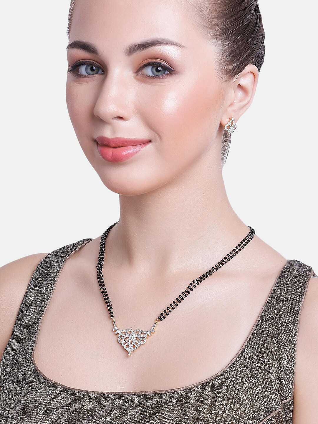 Estele Gold Plated Elegant Mangalsutra Necklace Set with Austrian Crystals for Women