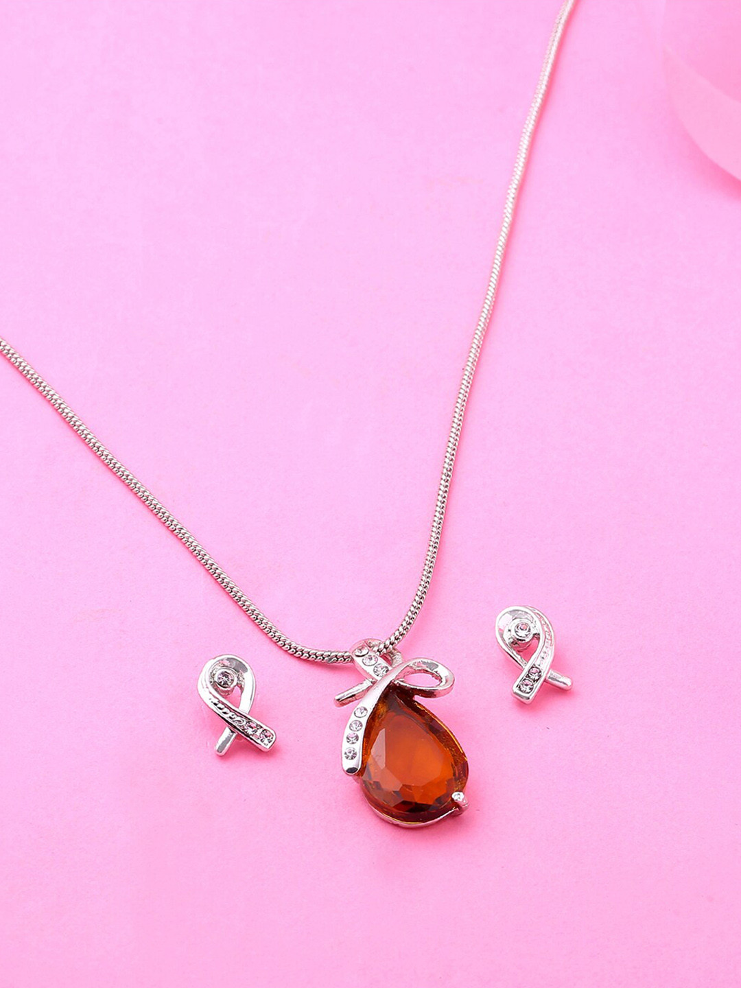 Estele Rhodium Plated Crystal Detail Drop Designer Jewellery Set