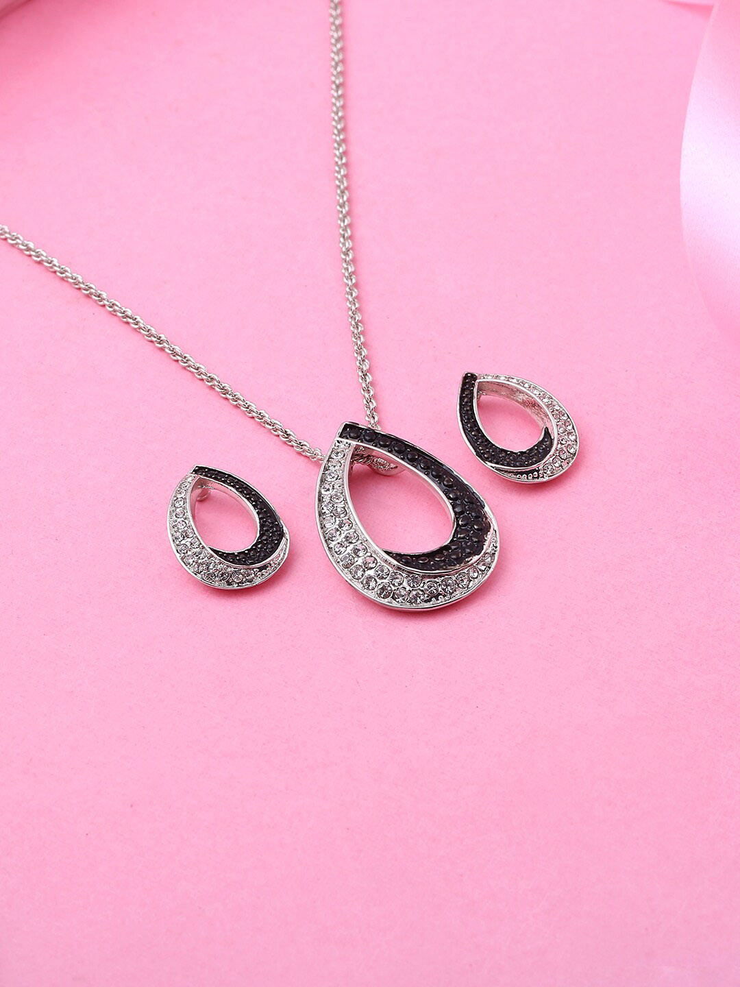 Estele Rhodium Plated Dew Drop Designer Pendant Set with Crystals for Women