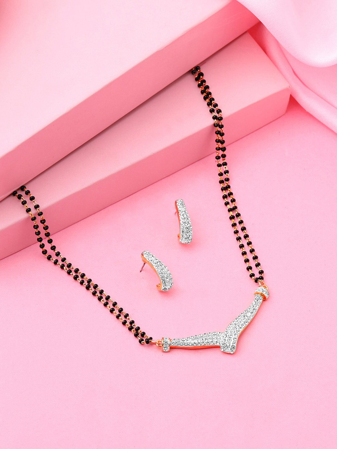 Estele Gold & Rhodium Plated Shimmering Mangalsutra Jewellery Set