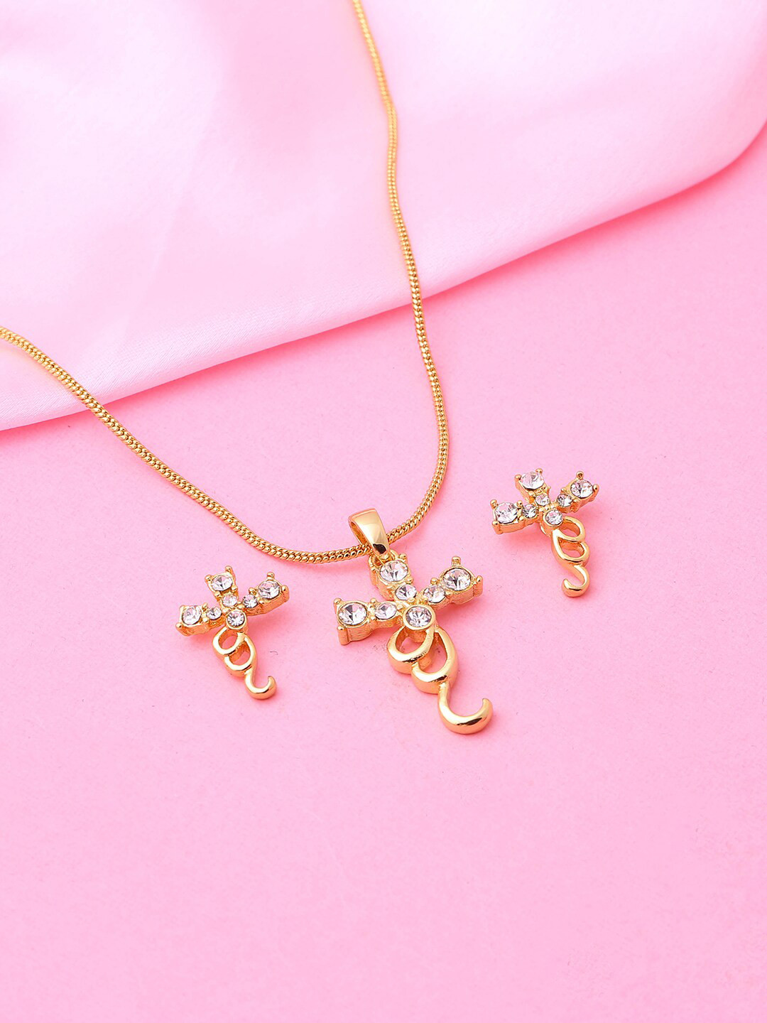 Estele Gold Plated Crystal Detail Cross Designer Jewellery Set
