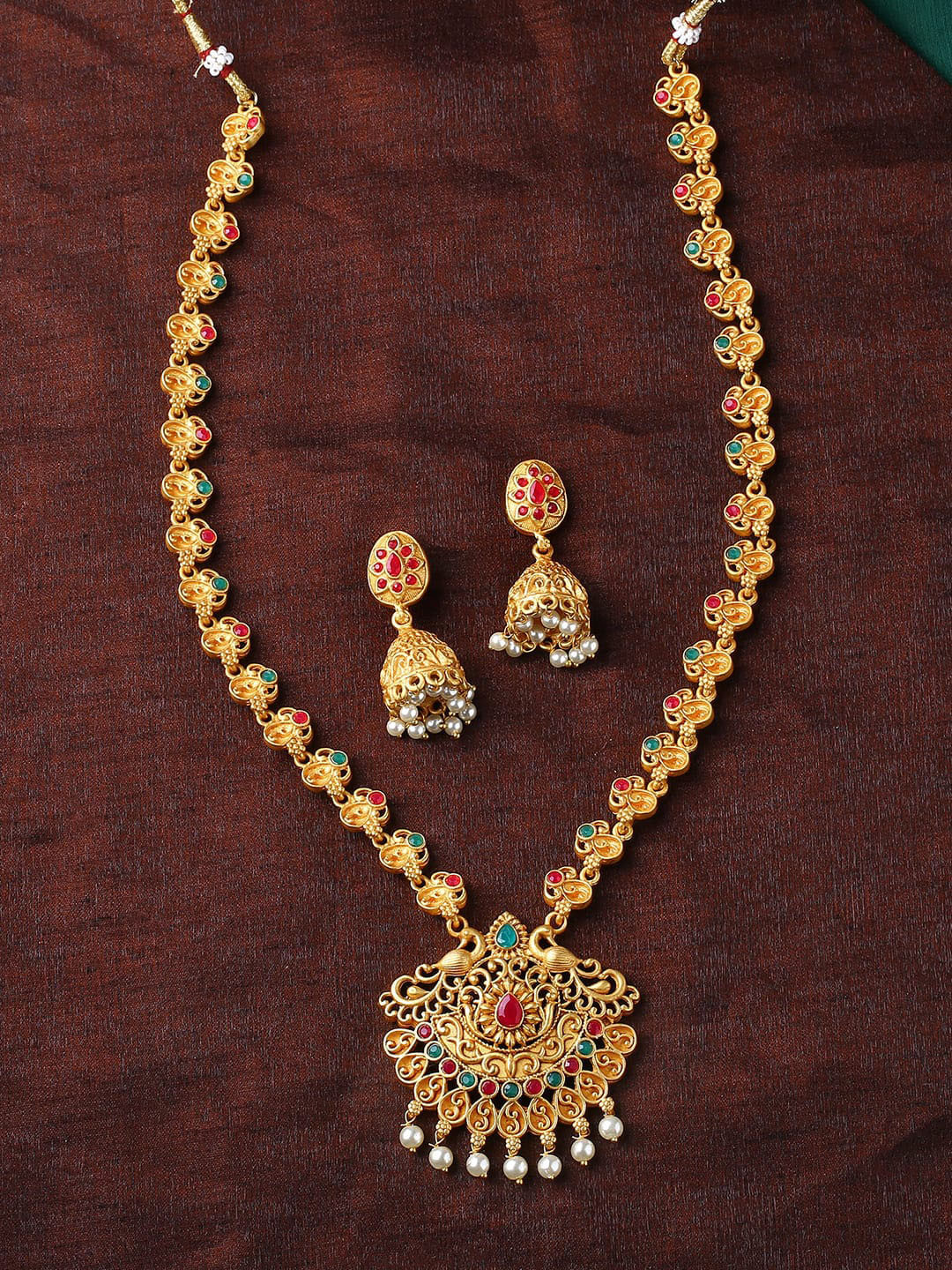 Estele Gold Plated Stunning Peacock Designer Necklace Set with Crystals for Women