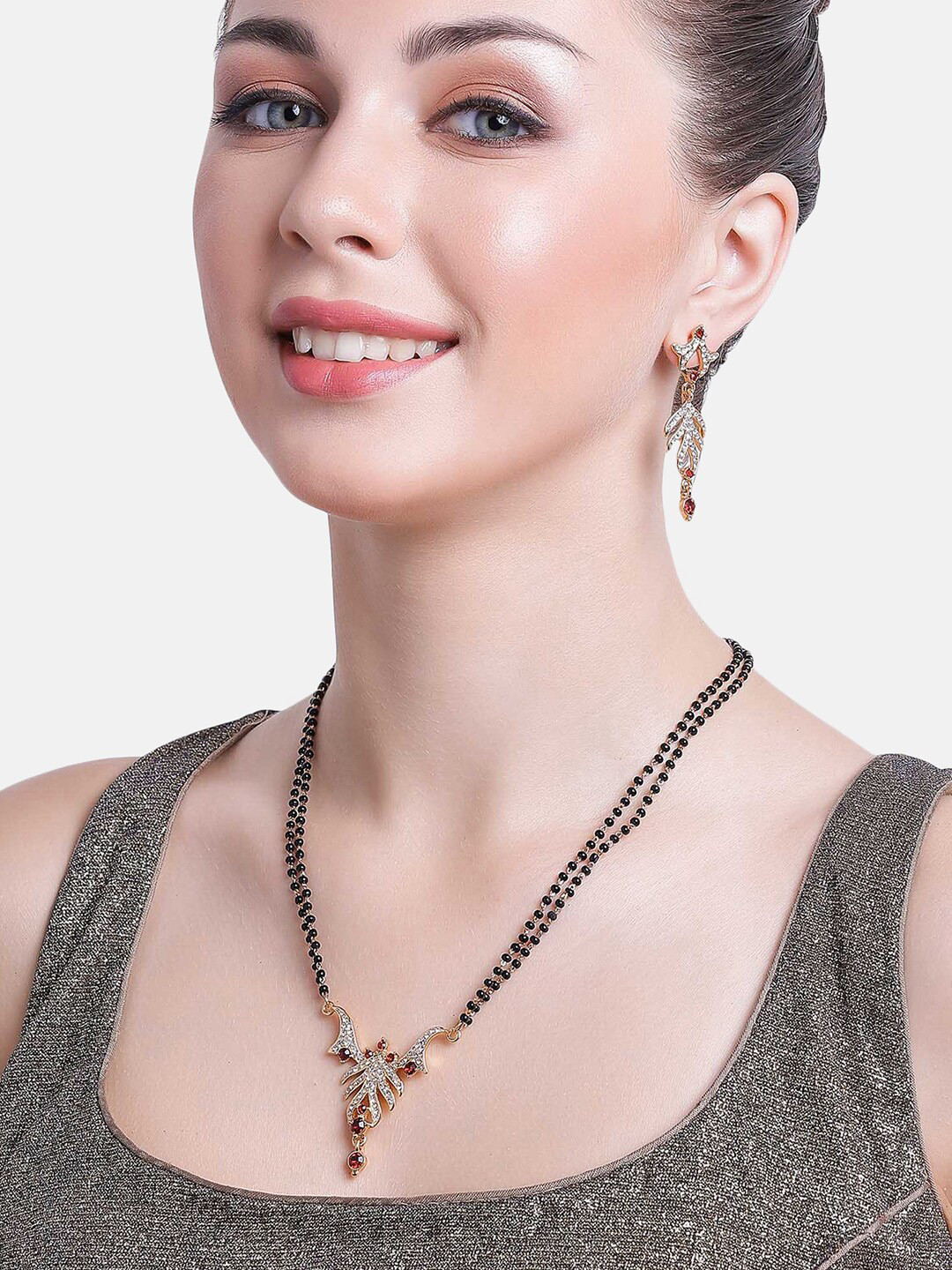 Estele Gold Plated Leafy Designer Mangalsutra Set with Austrian Crystals for Women