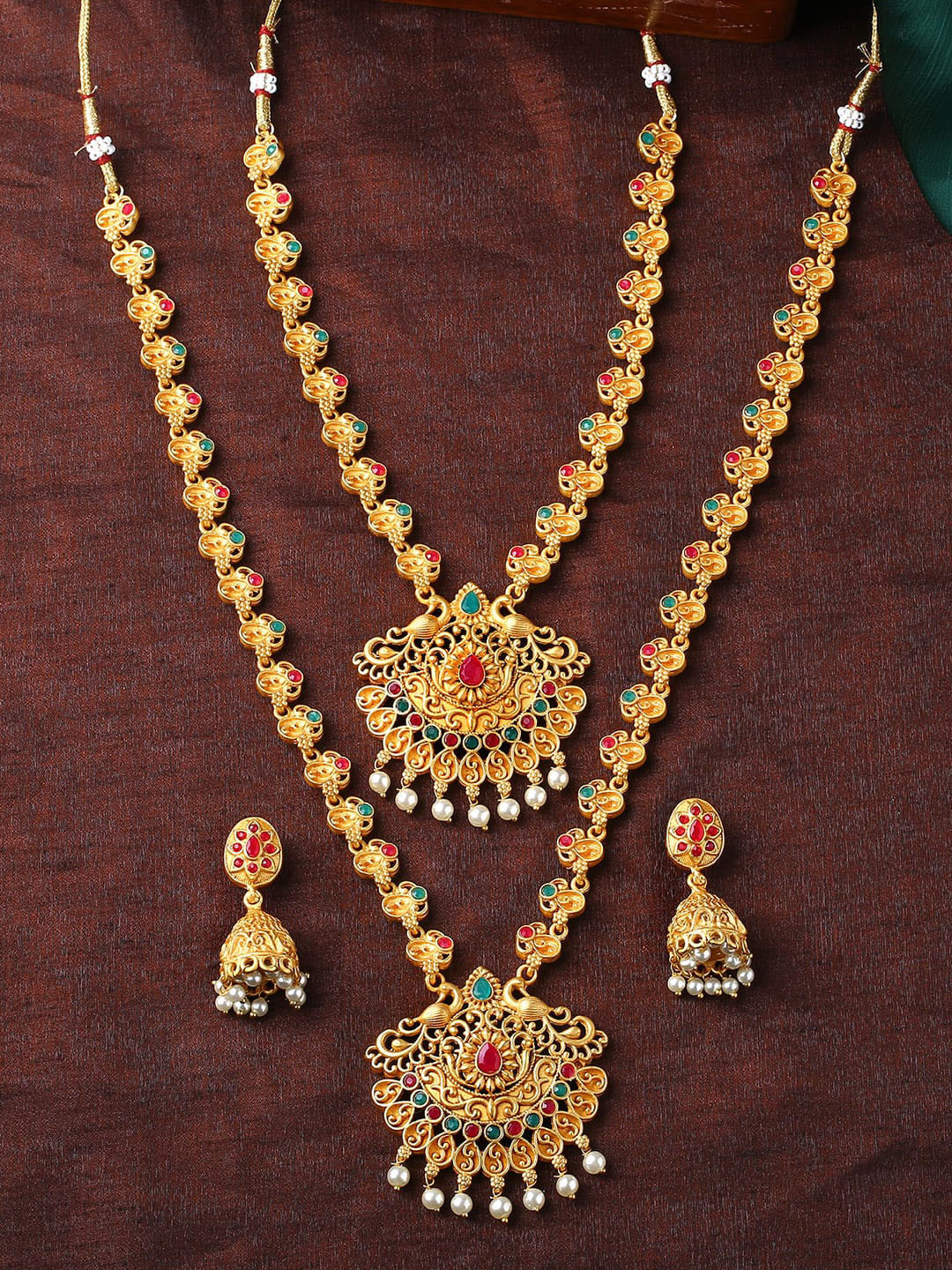 Estele Gold Plated Gorgeous Peacock Designer Bridal Necklace Set with Pearls
