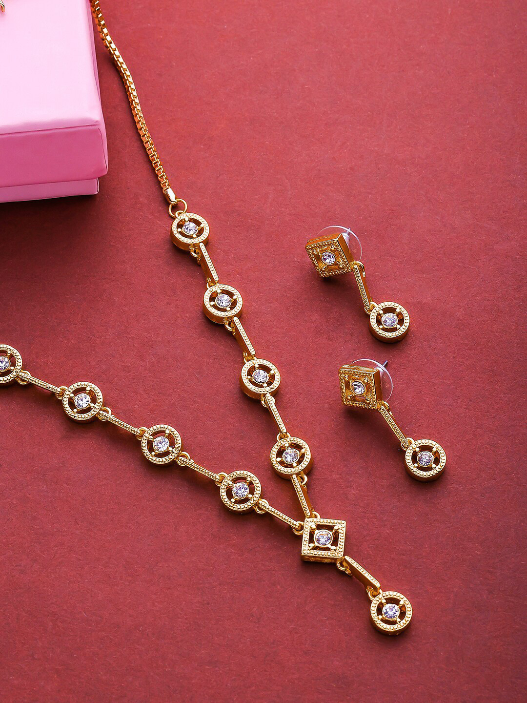 Estele Gold Plated Crystal Detail Geometric Designer Jewellery Set