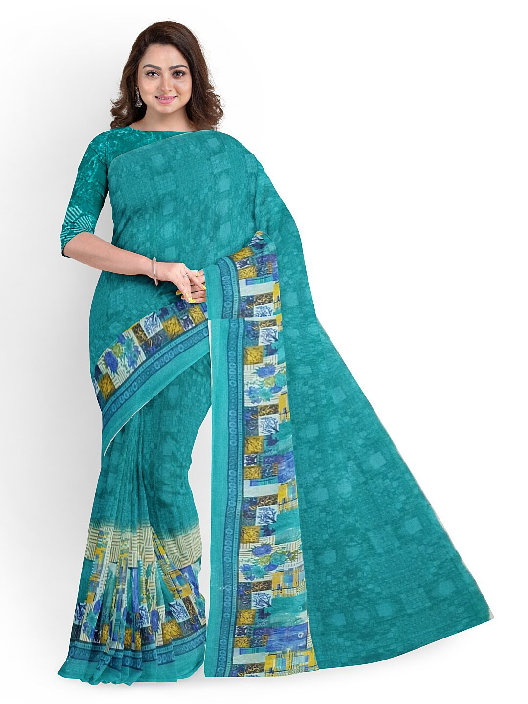 Silk Bazar Blue & White Pure Georgette Dharmavaram Saree