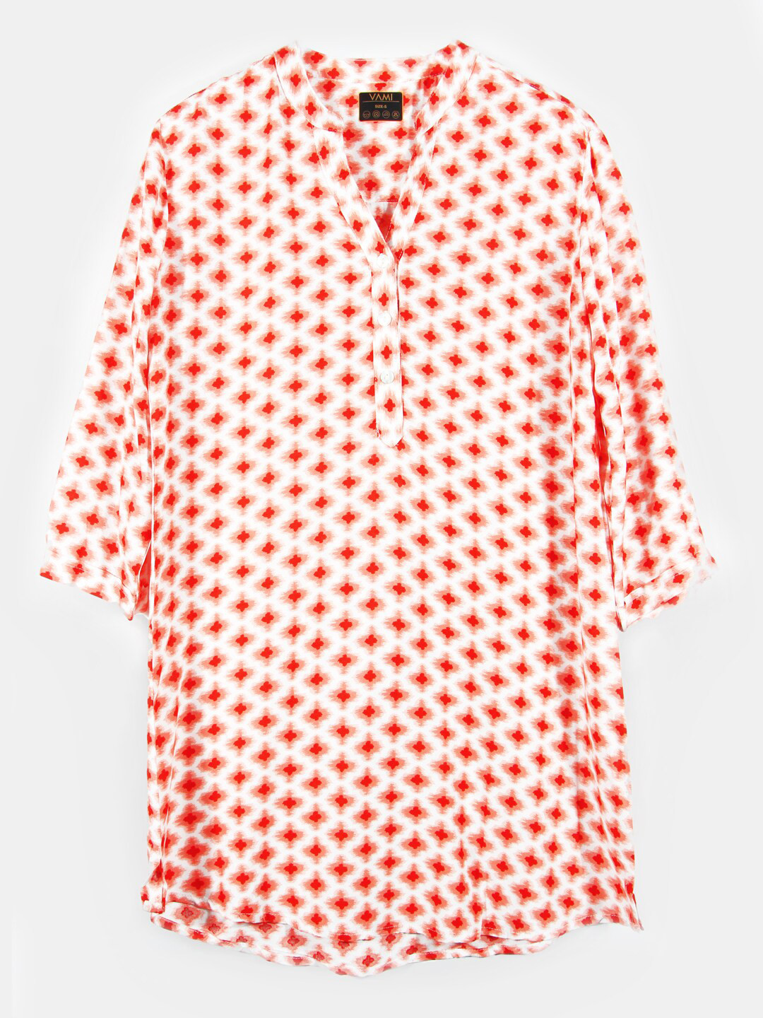 Vami Cream-Coloured & Red Geometric Printed Kurti