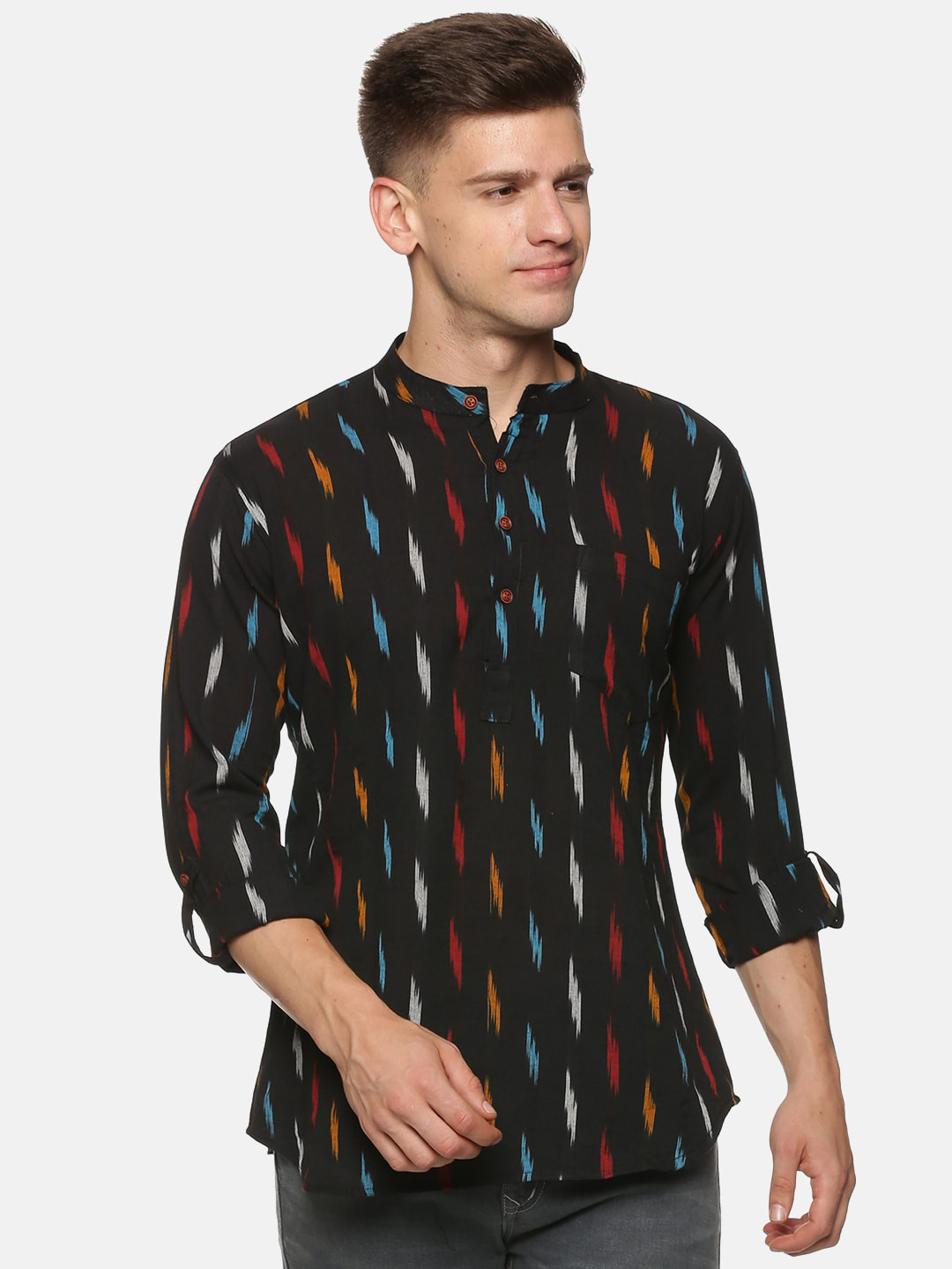 PAROKSH Men Black Printed Cotton Kurta