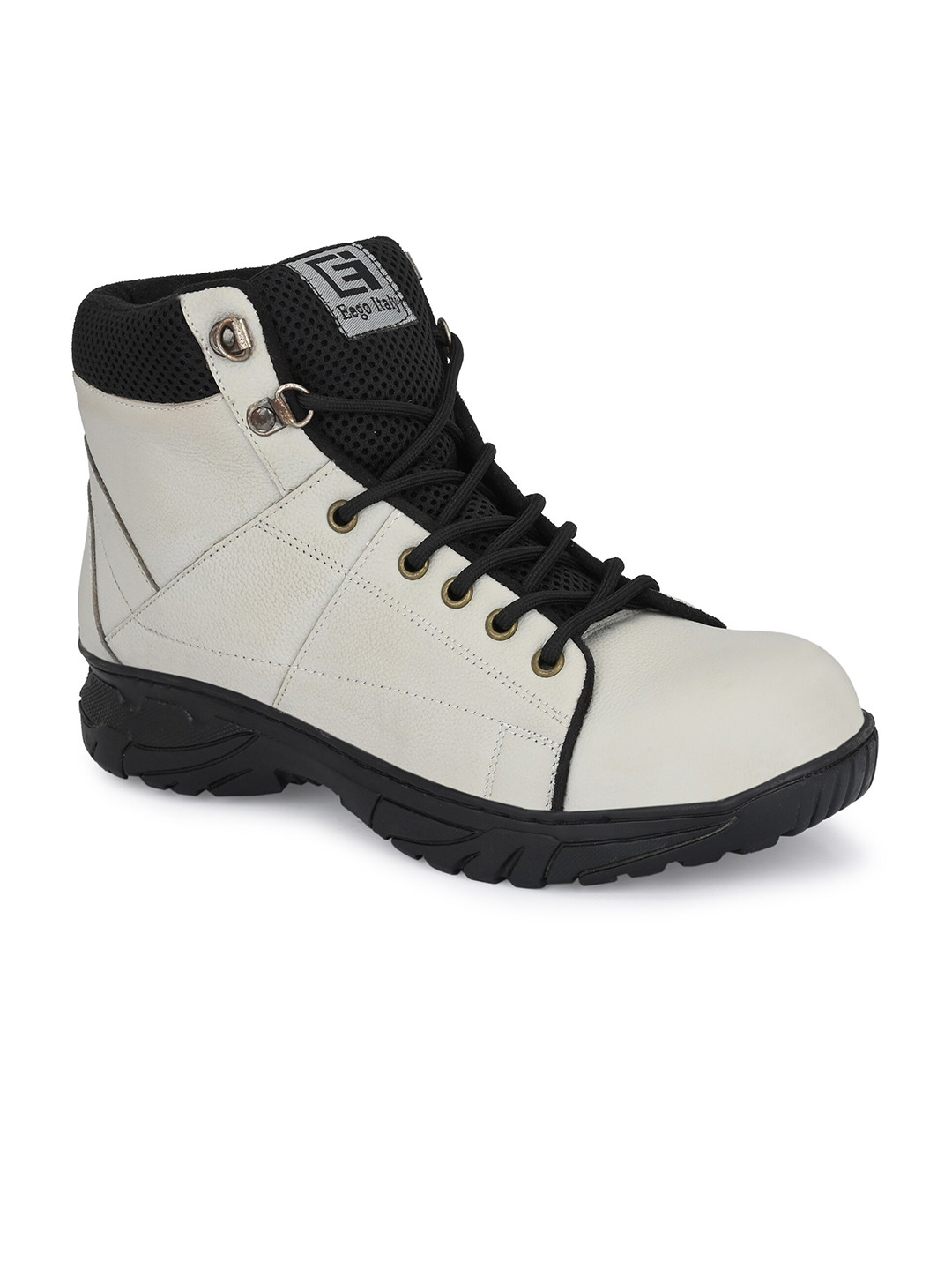 Eego Italy Men White Leather Heavy Duty Boots