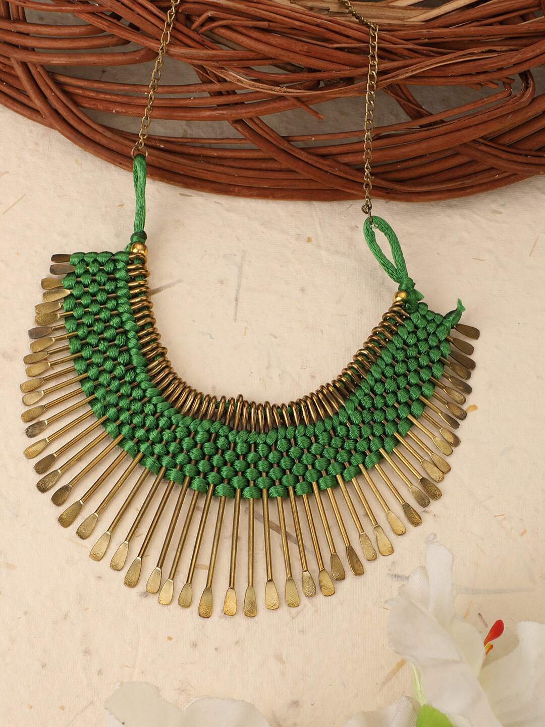 Bhana Fashion Gold-Plated & Green Statement Necklace