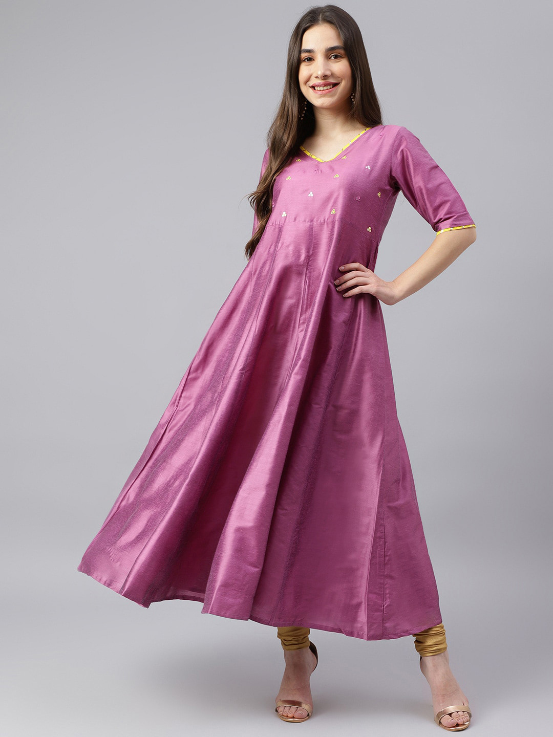 DECKEDUP Women Purple Anarkali Dress