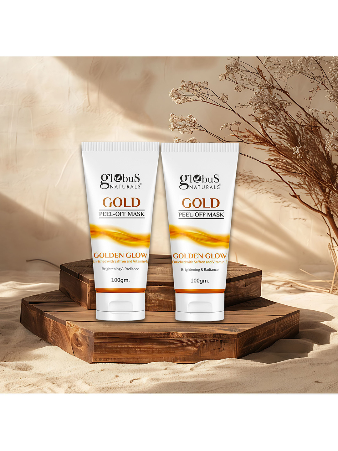Globus naturals Set Of 2 Golden Glow Saffron & Vit E Gold Peel Off Mask 200gm