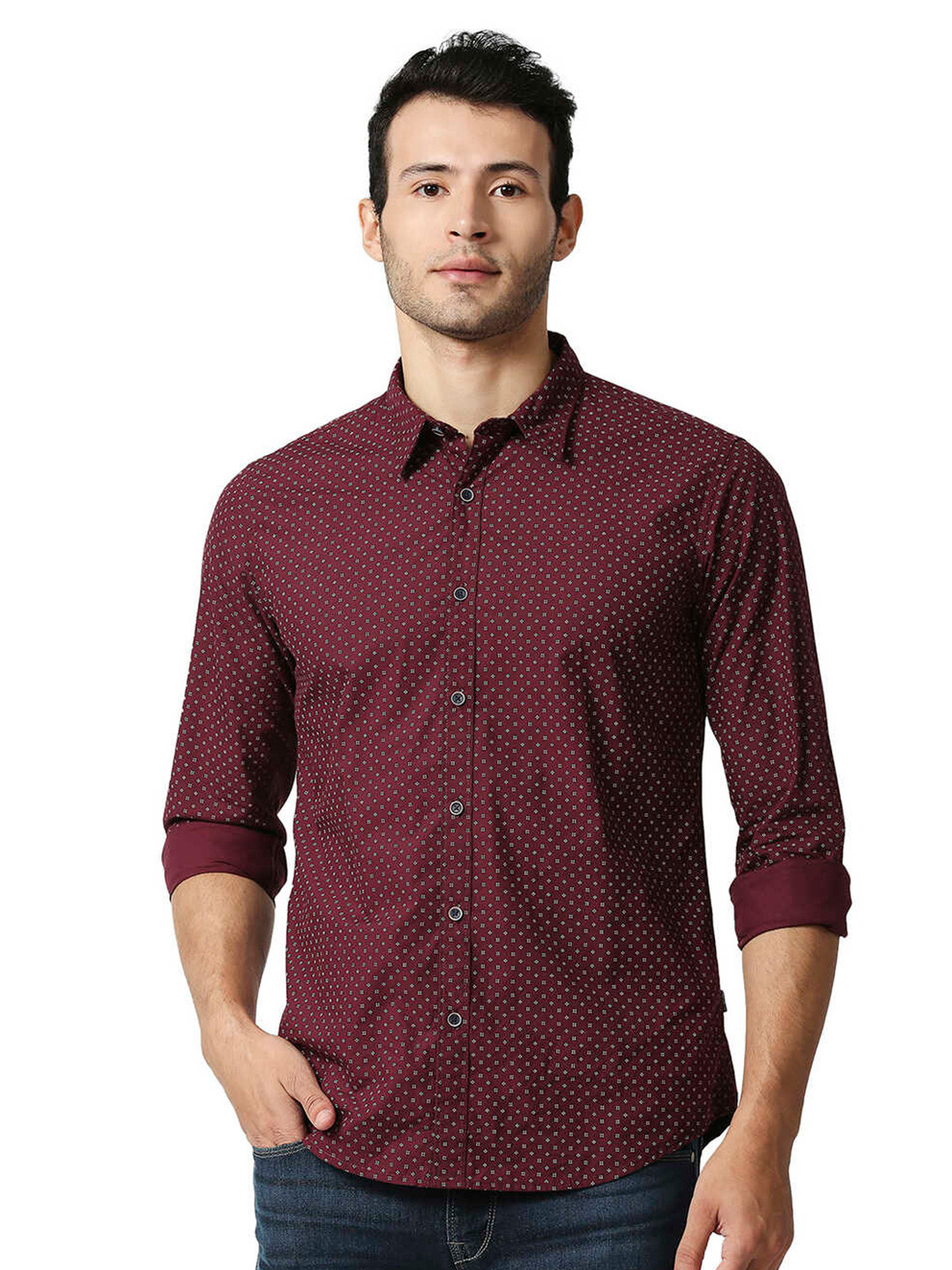 Pepe Jeans Men Maroon Printed Casual Shirt