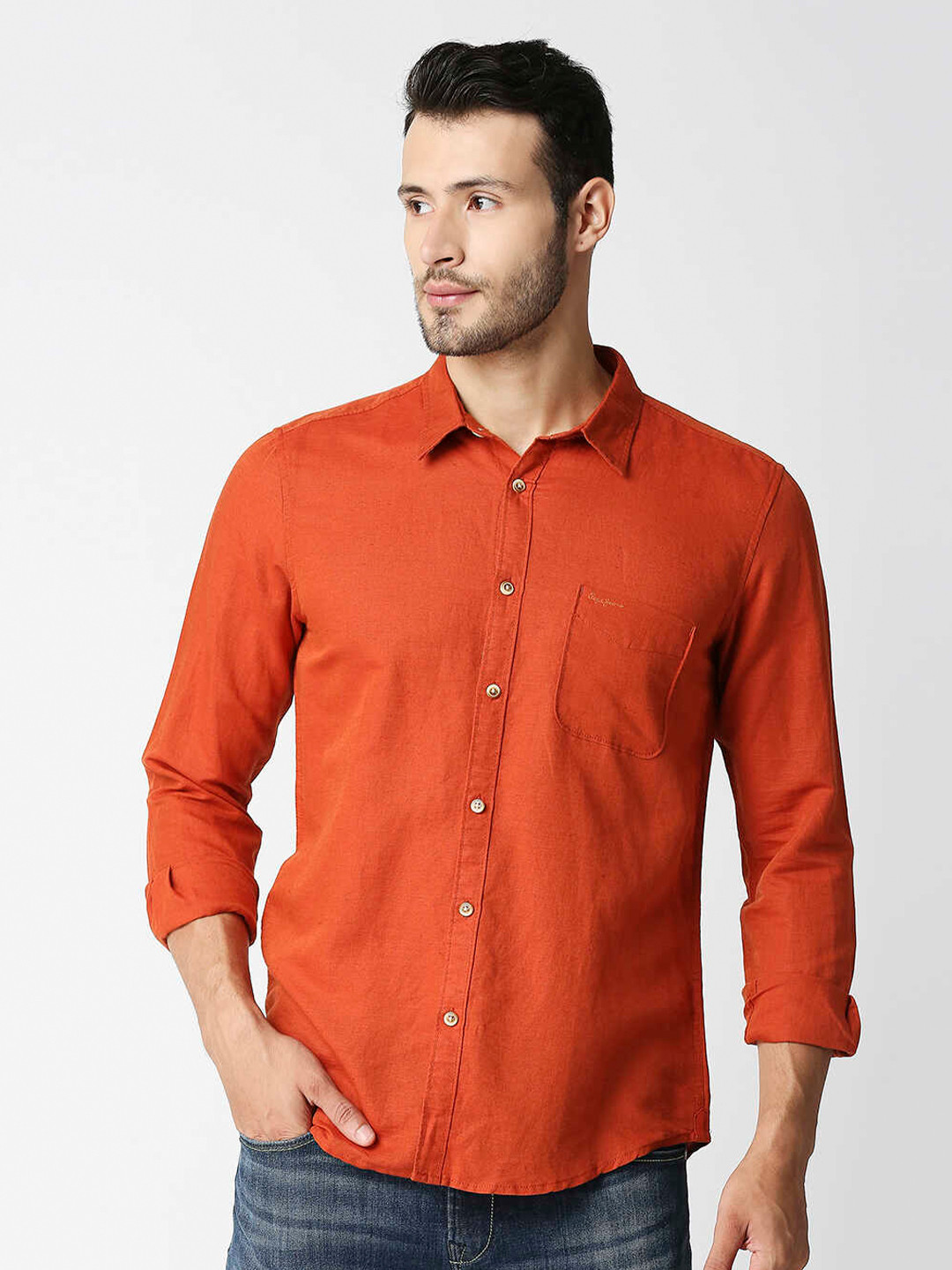 Pepe Jeans Men Orange Casual Cotton Shirt