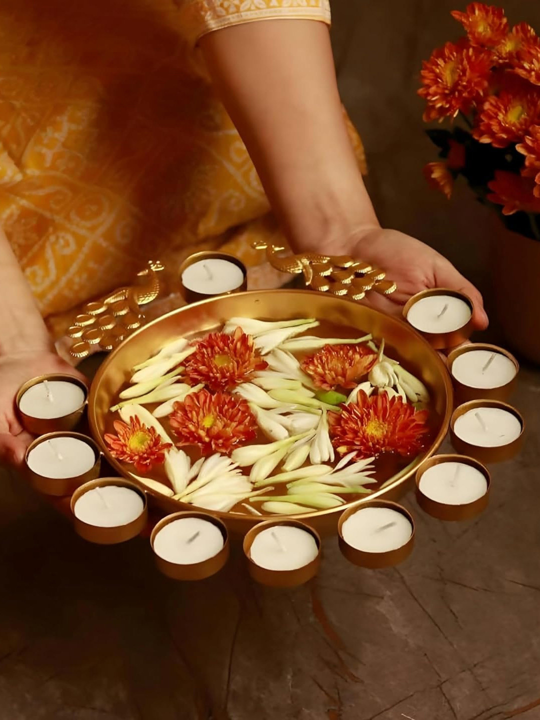 TIED RIBBONS Gold-Toned Solid Urli Decorative Bowl