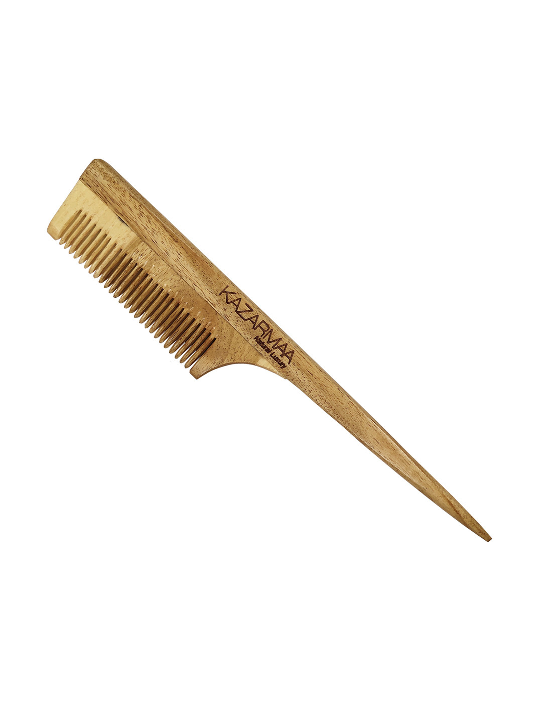 KAZARMAA Brown Natural Neem Wood Tail Handle Comb