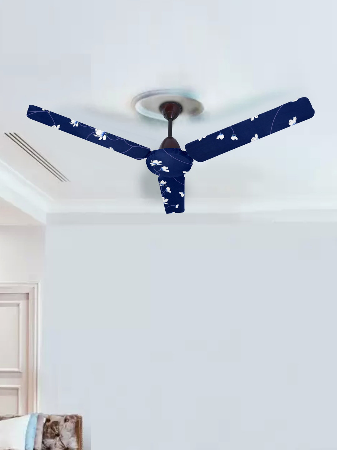 Cortina Navy Blue Printed Ceiling Fan Blade Covers