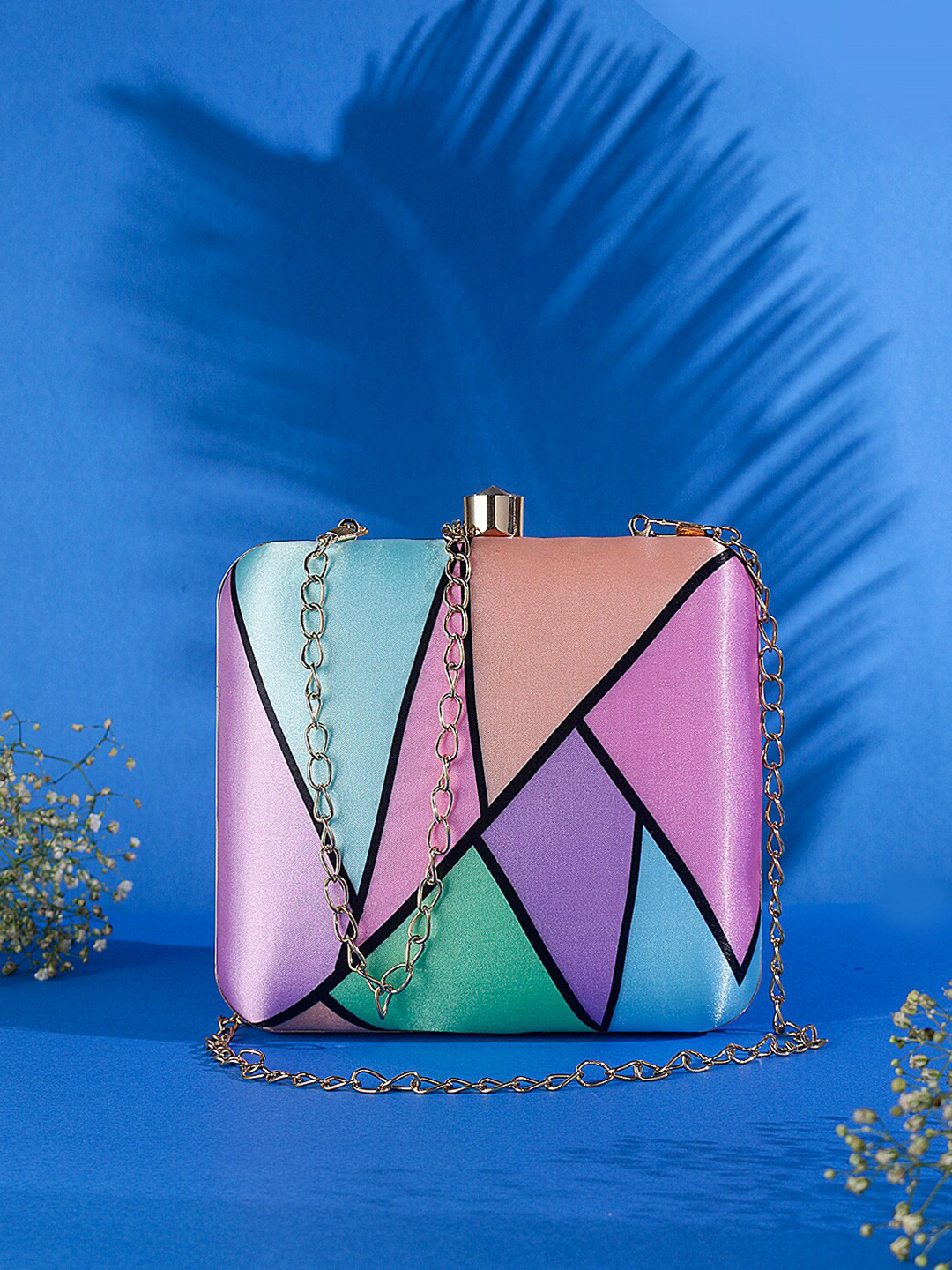 Swisni Lavender & Sea Green Colourblocked Box Clutch