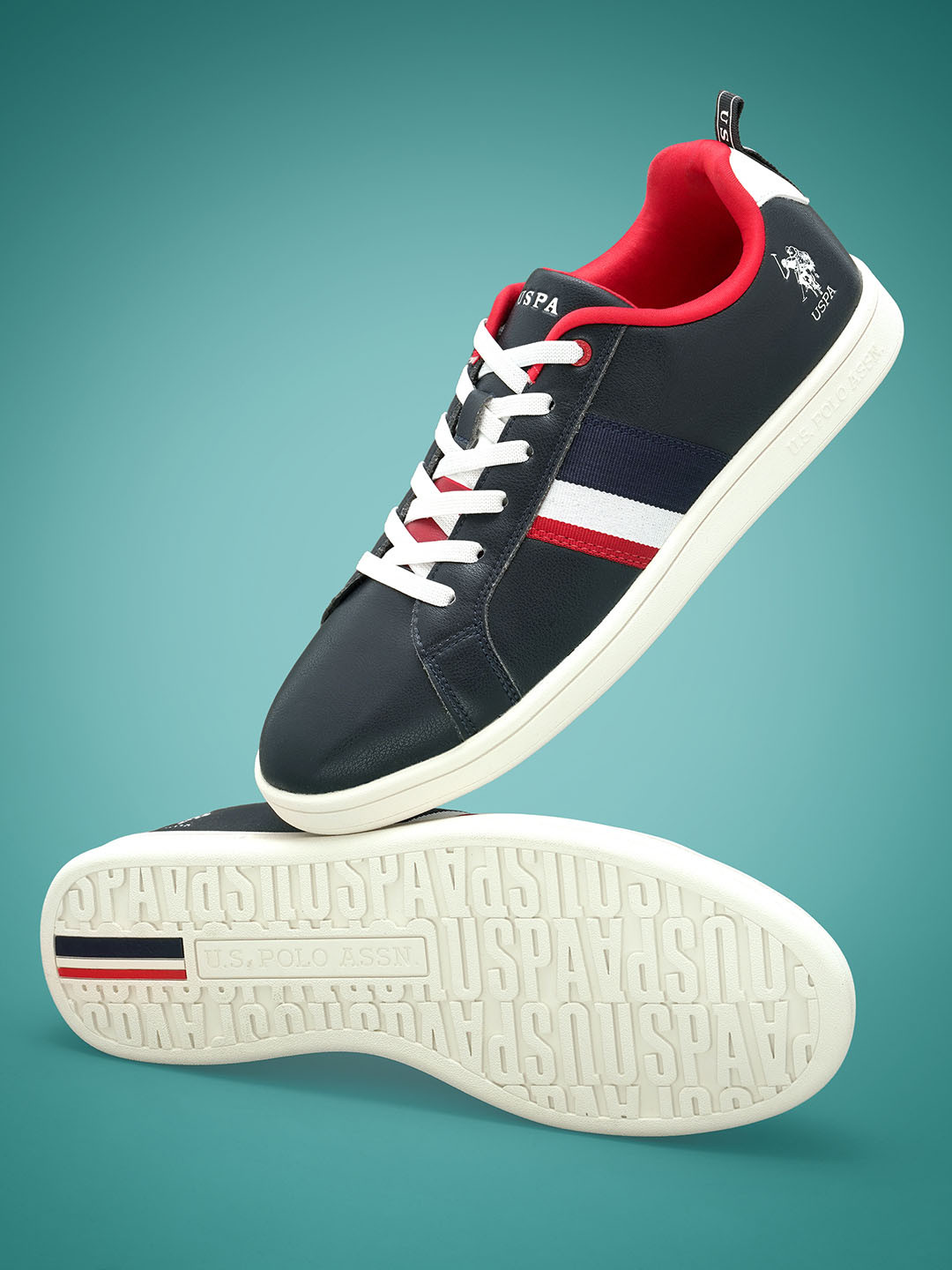 U S Polo Assn LENNART Men Navy Blue Striped PU Sneakers 2FD22554N01-MP-NAVY