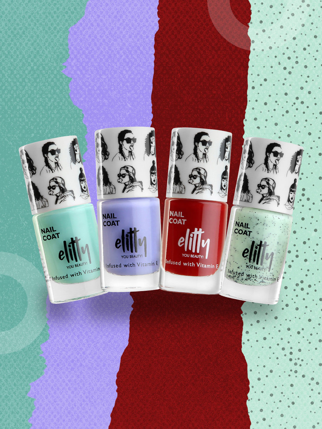 Elitty Set of 4 Mad Over Nails Glossy Nail Coats with Vitamin E & Witch Hazel 6 ml (Each)