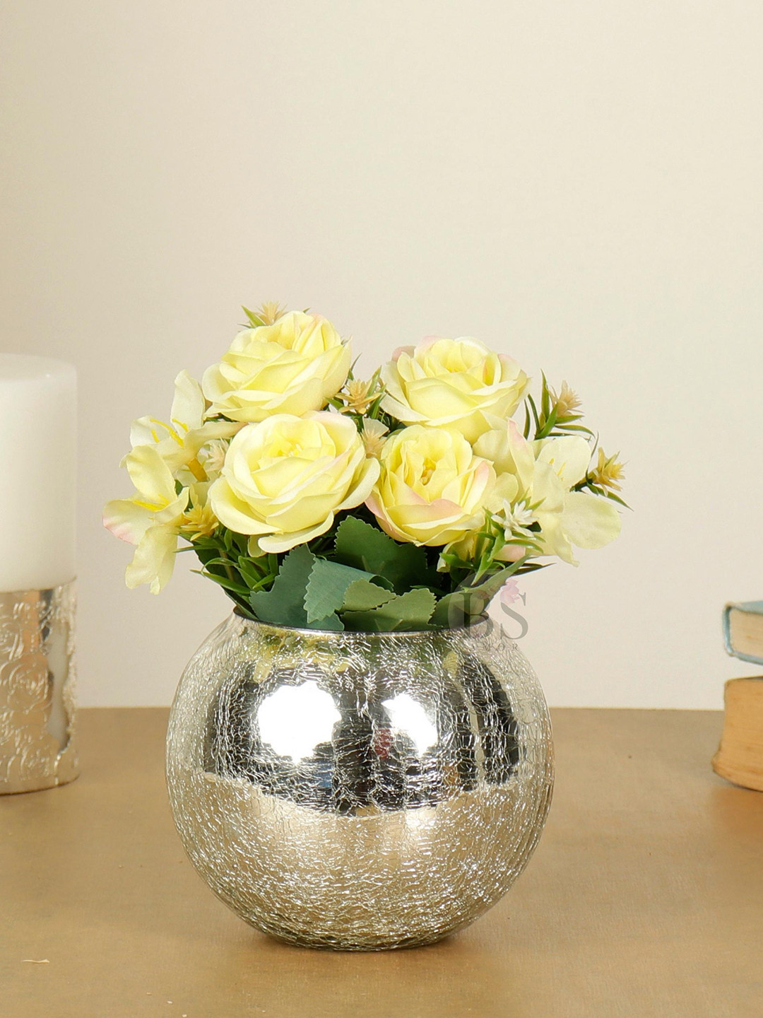 BS AMOR Yellow Artificial Flowers With Pot