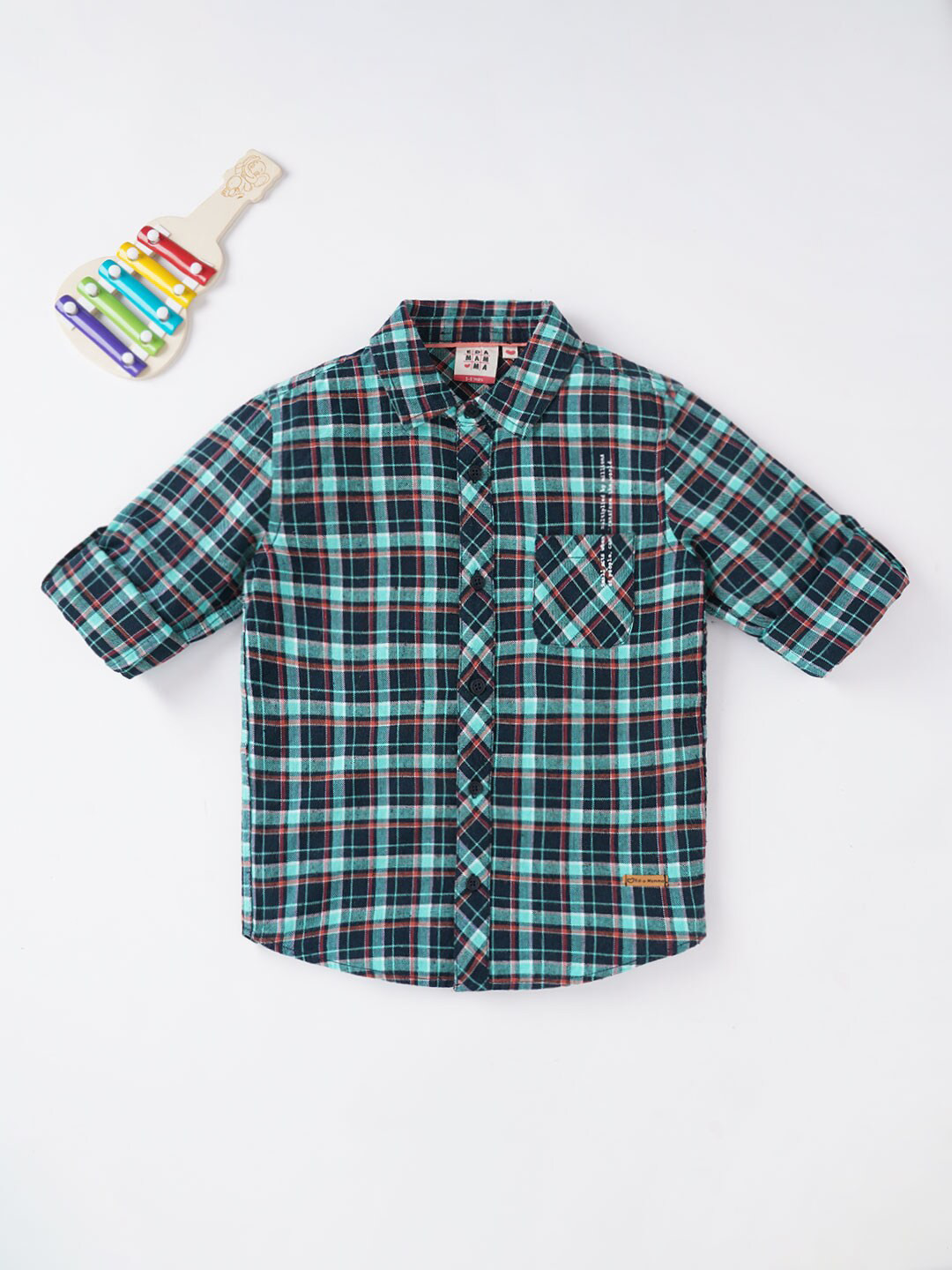 Ed-a-Mamma Boys Navy Blue Tartan Checked Casual Shirt