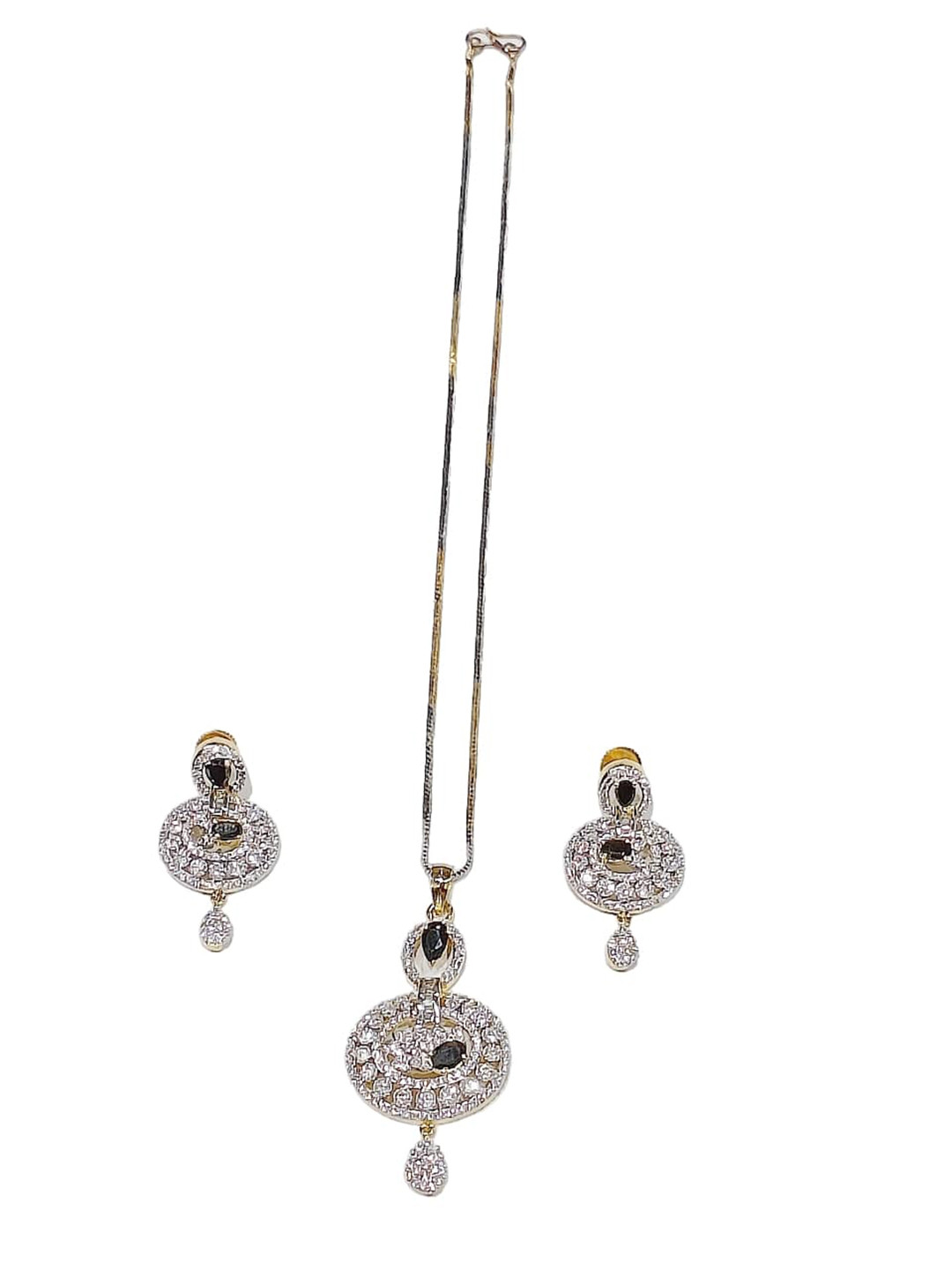 FEMMIBELLA Gold-Plated Silver-Toned Black & White AD-Studded Pendant Jewellery Set