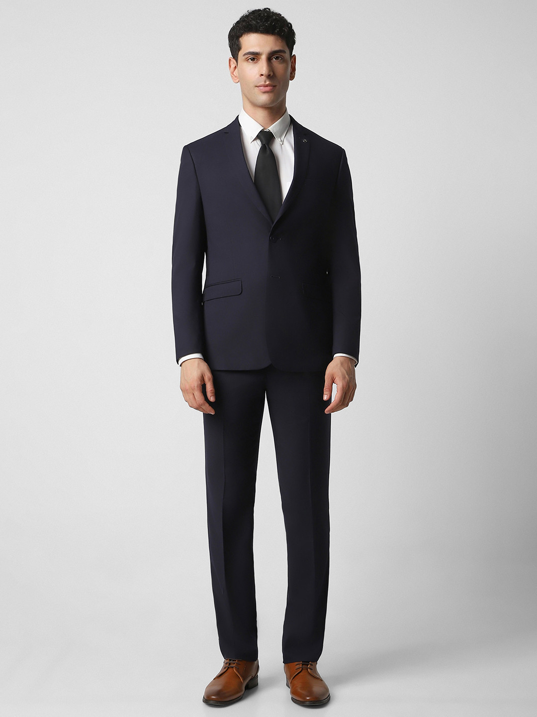 Van Heusen Men Navy-Blue Solid Slim-Fit Single-Breasted Two-Piece Formal Suit