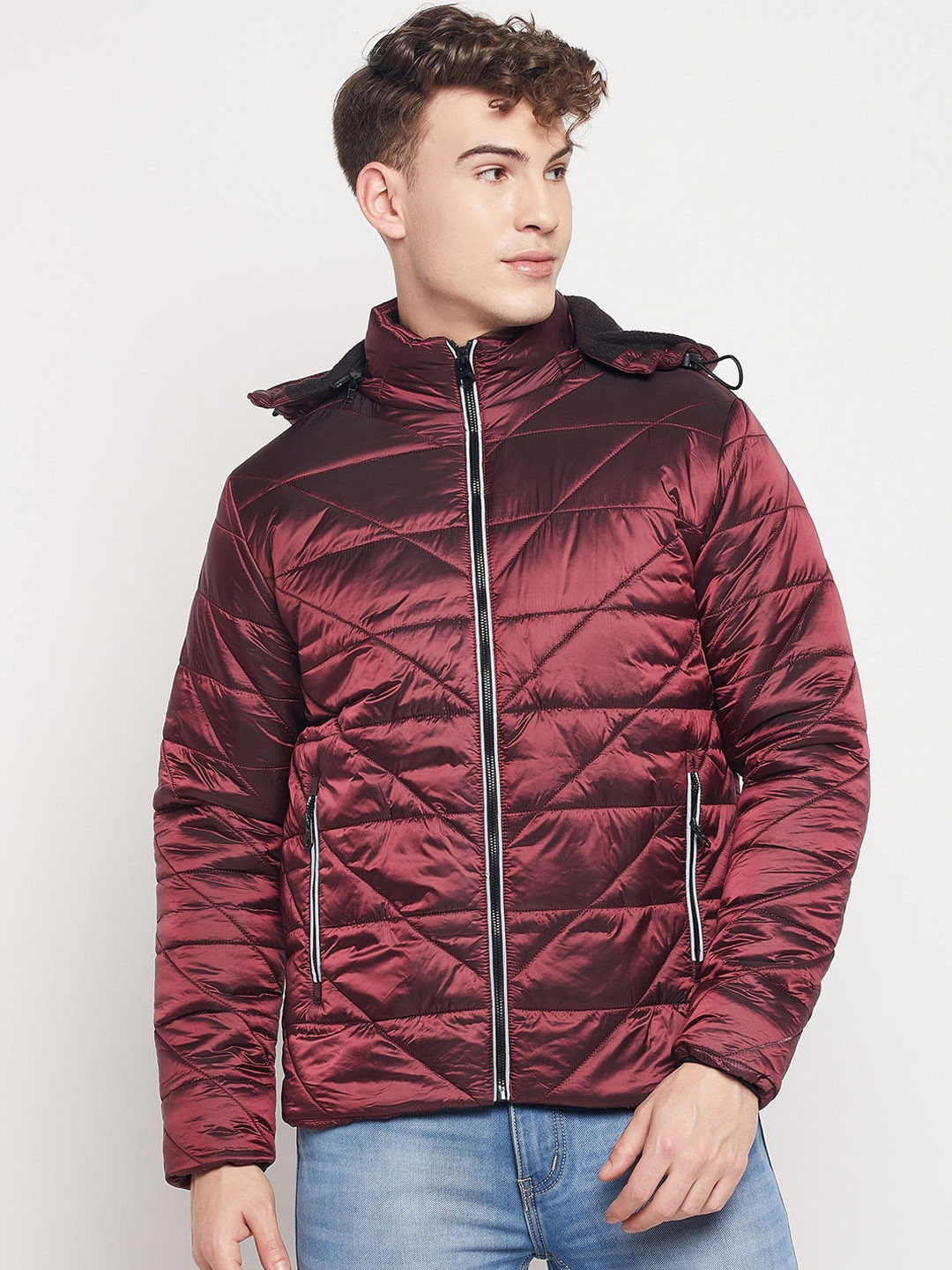 Duke Men Maroon Hooded Padded Jacket
