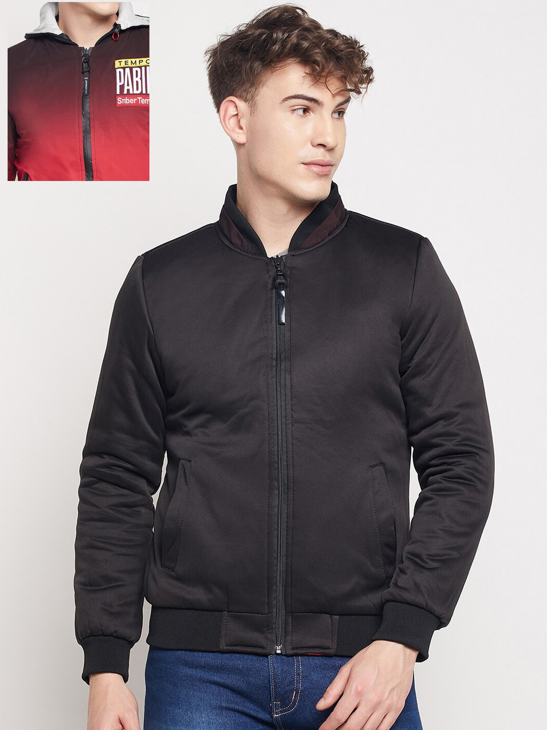 Duke Men Set Of 2 Maroon & Black Black Typography Bomber Jacket