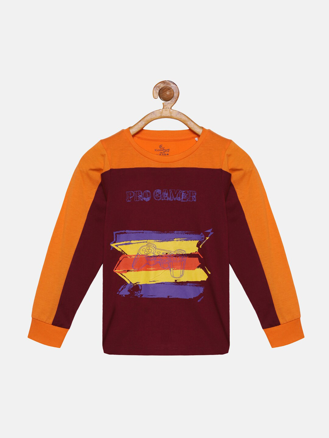 KiddoPanti Boys Brown & Orange Printed T-shirt