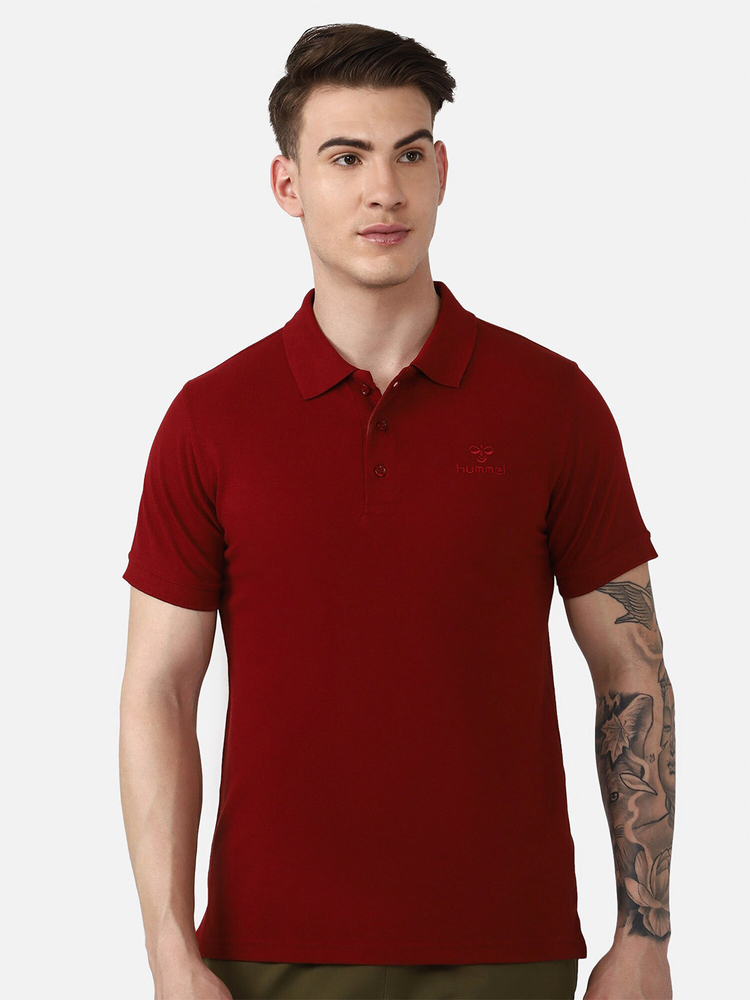 hummel Men Red Polo Collar T-shirt