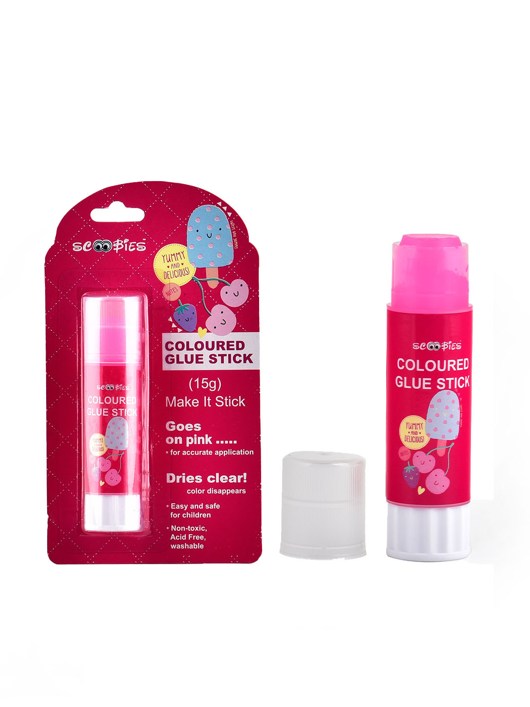 SCOOBIES Kids Pink & White Glue Sticks School Essentials